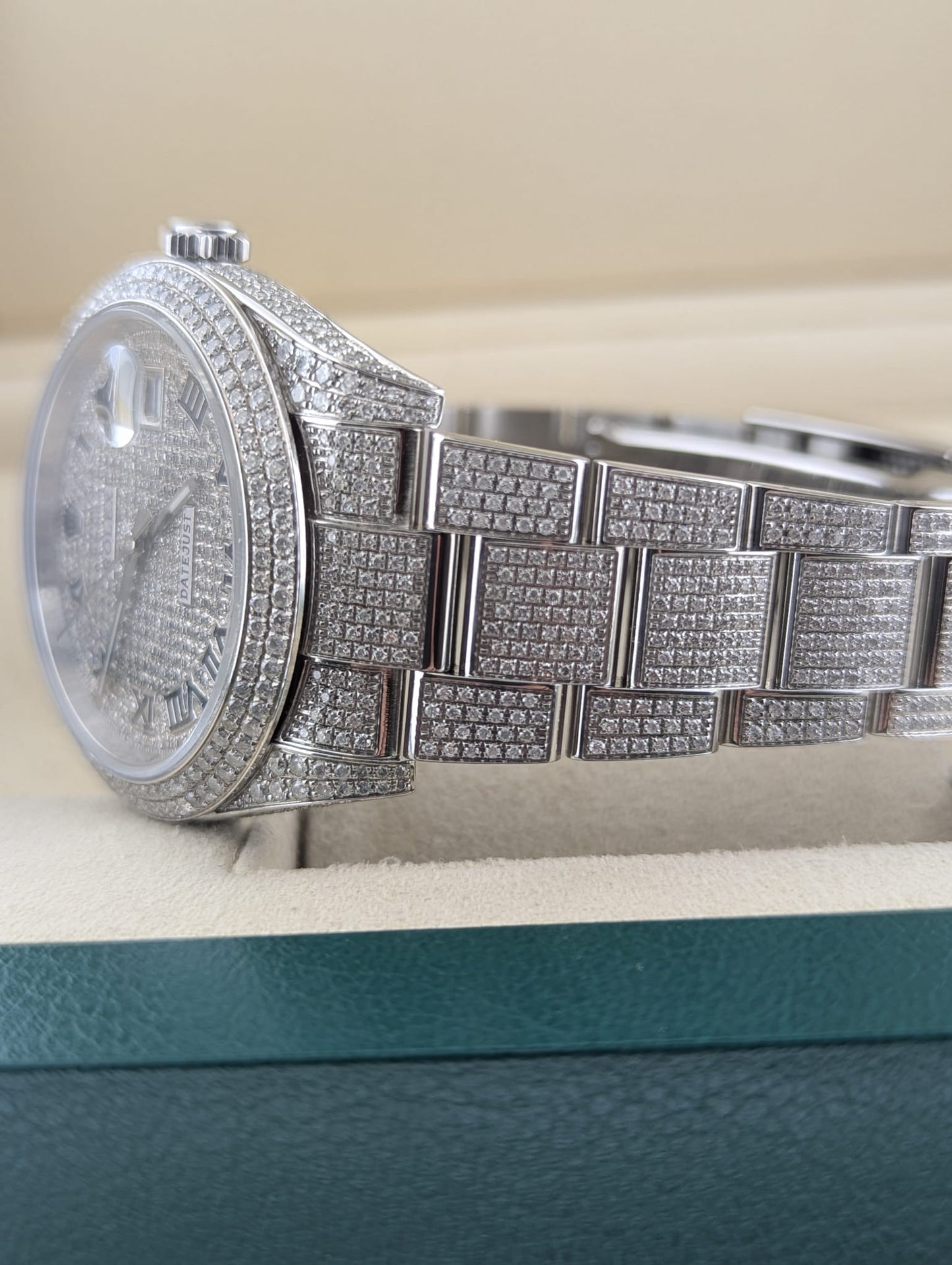 2022 Rolex Datejust 126300 Diamond Black Roman Dial SS Oyster Iced W Papers 41mm