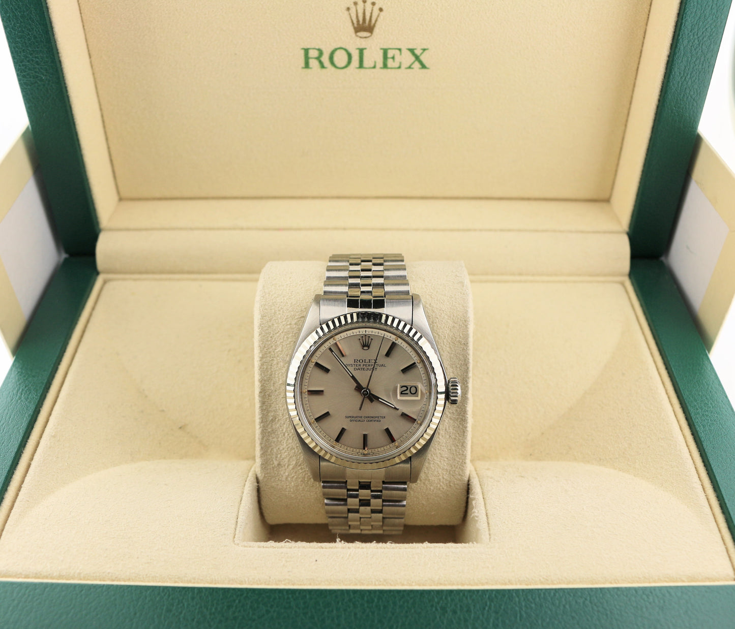 1975 Rolex Datejust 1601 Silver Dial SS Jubilee 18kt Fluted Bezel No Papers 36mm