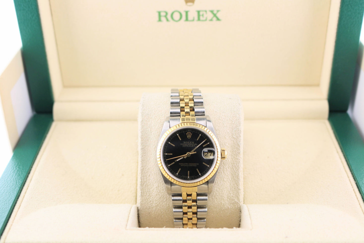 1990 Rolex Midsize Datejust 68273 Black Stick Dial TT Jubilee No Papers 31mm