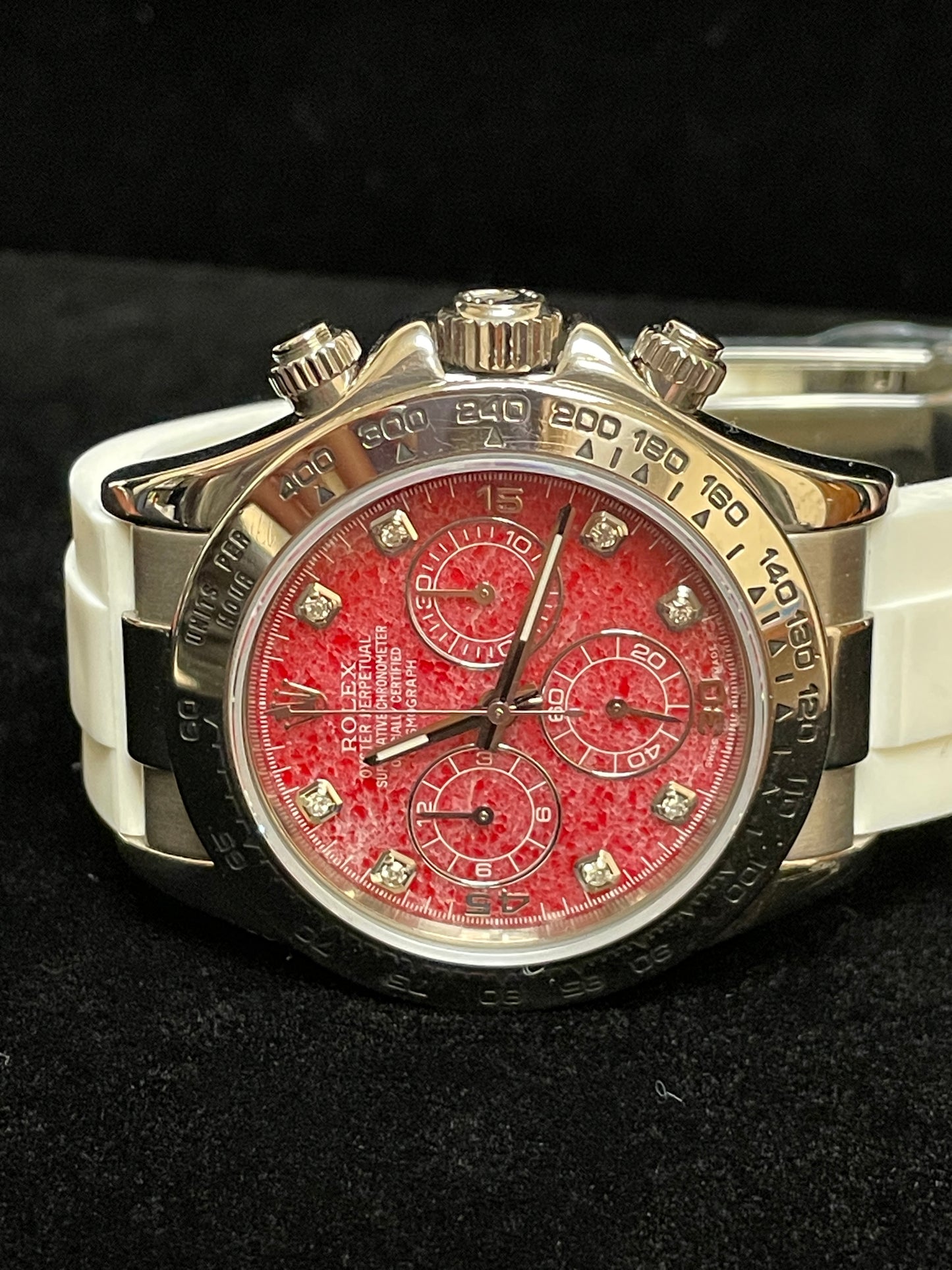 Rolex Daytona 116519 Red Rubellite Diamond Dial White Gold Oyster Flex 40mm