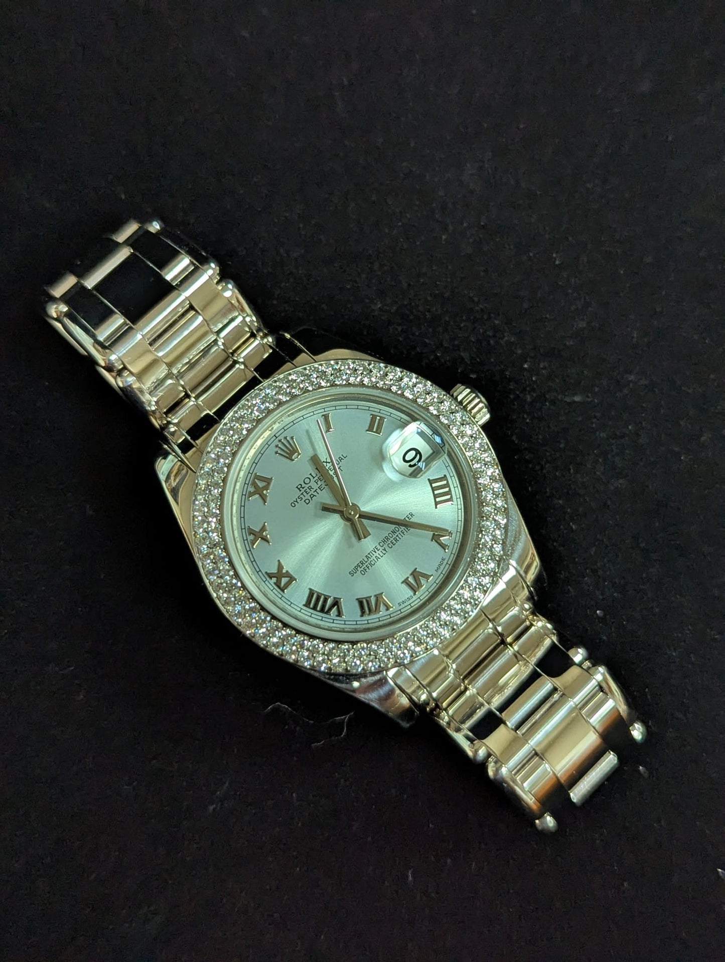OHA 2009 Rolex Pearlmaster 81339 Blue Roman Two Row Diam Bezel 18kt WG W/ Paper 34mm
