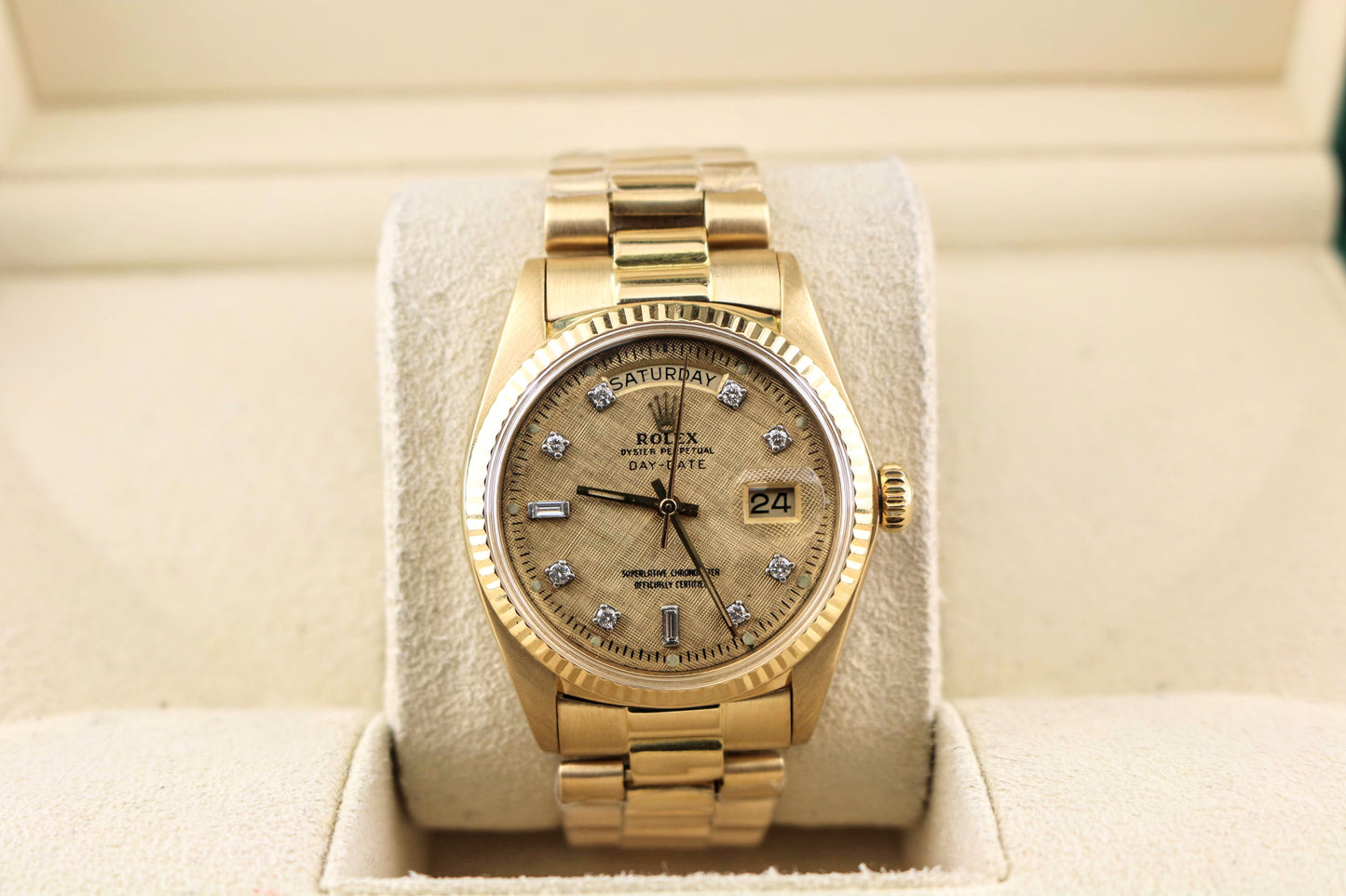 1976 Rolex Day-Date 1803 Champagne Tapestry Diamond Dial No Papers 36mm