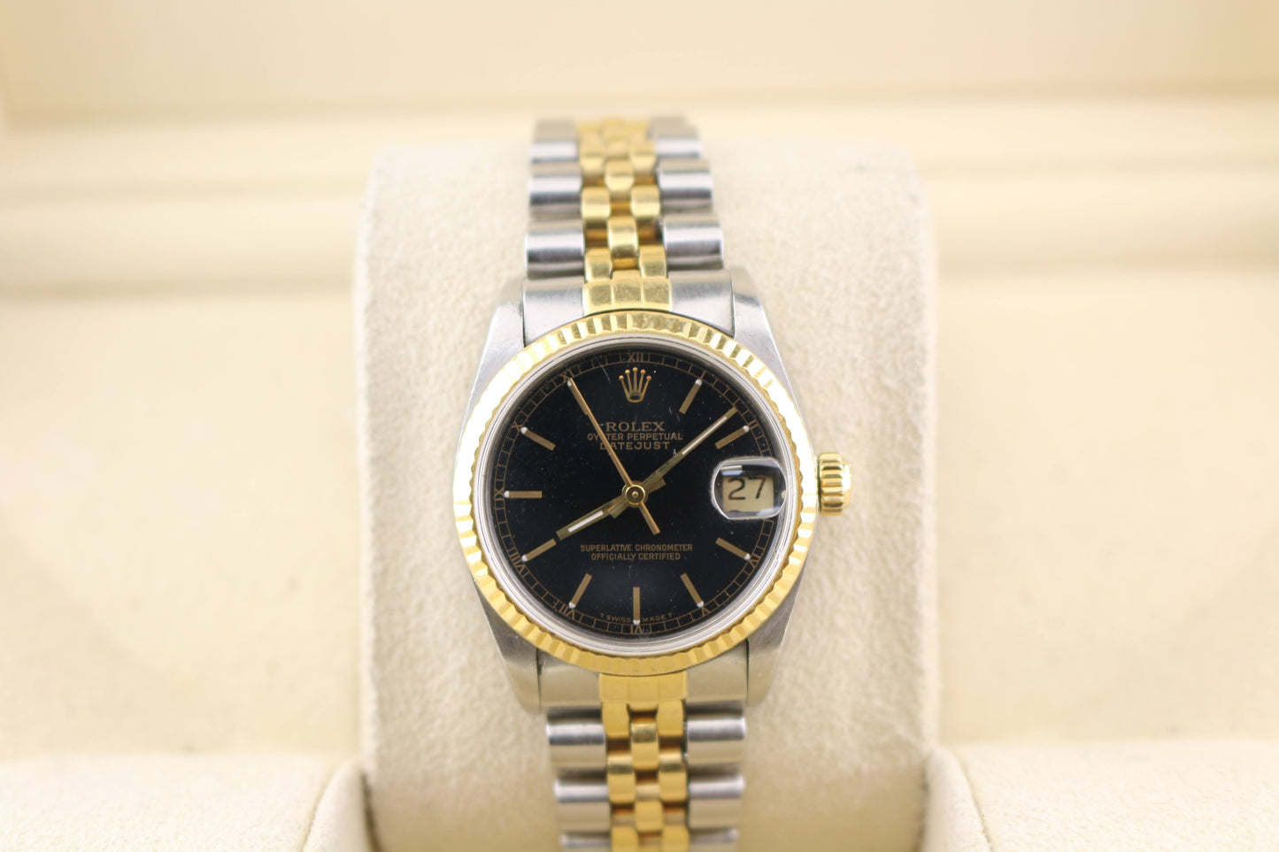1990 Rolex Midsize Datejust 68273 Black Stick Dial TT Jubilee No Papers 31mm