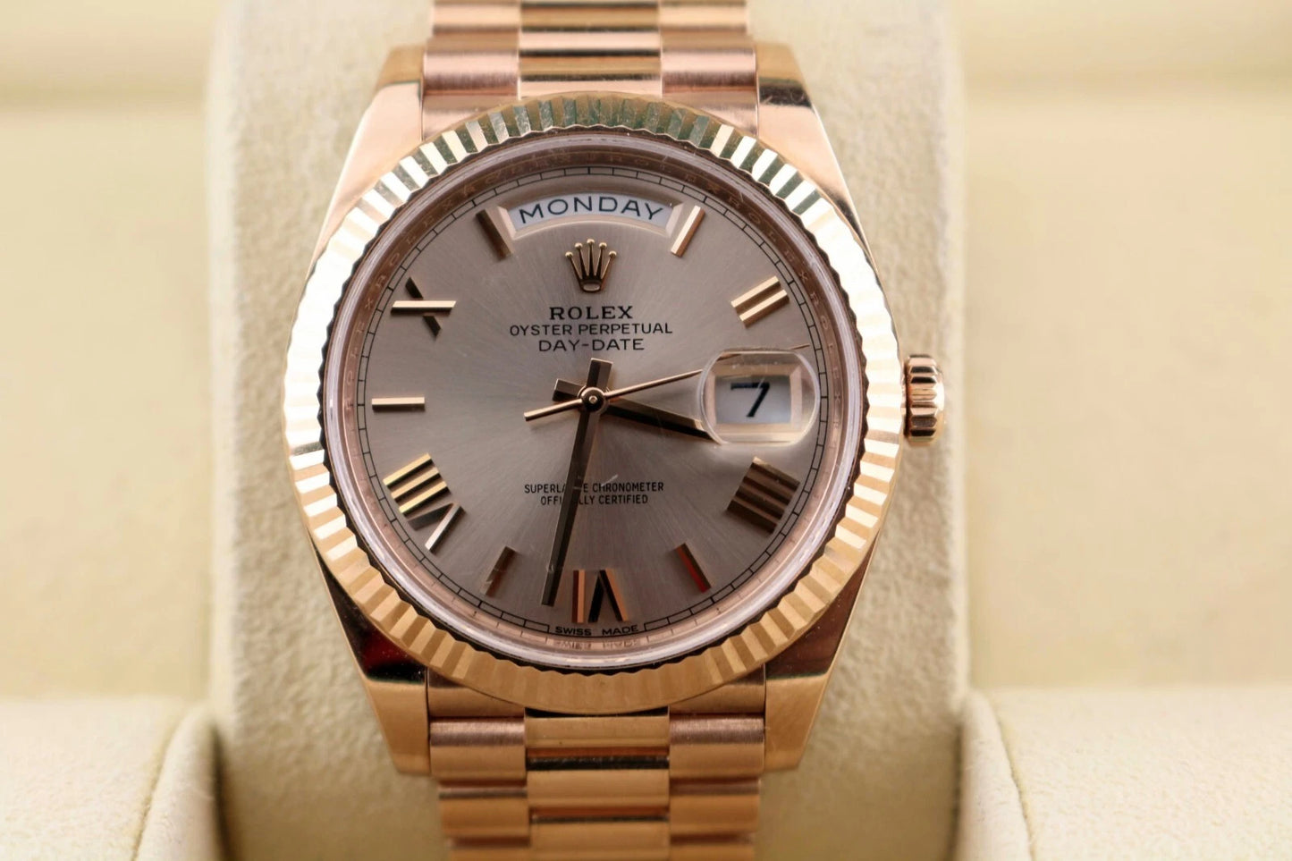 2021 Rolex Day-Date 228235 Silver Roman Dial Rose Gold President No Papers 40mm