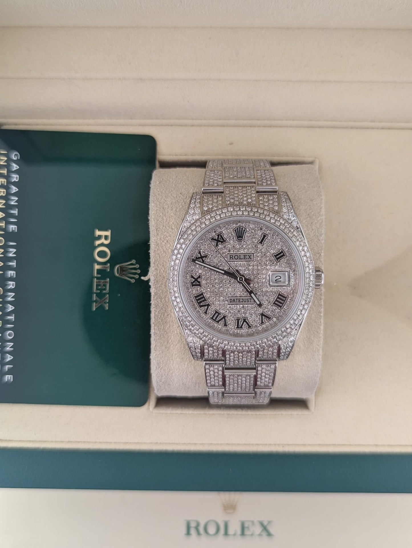 2022 Rolex Datejust 126300 Diamond Black Roman Dial SS Oyster Iced W Papers 41mm