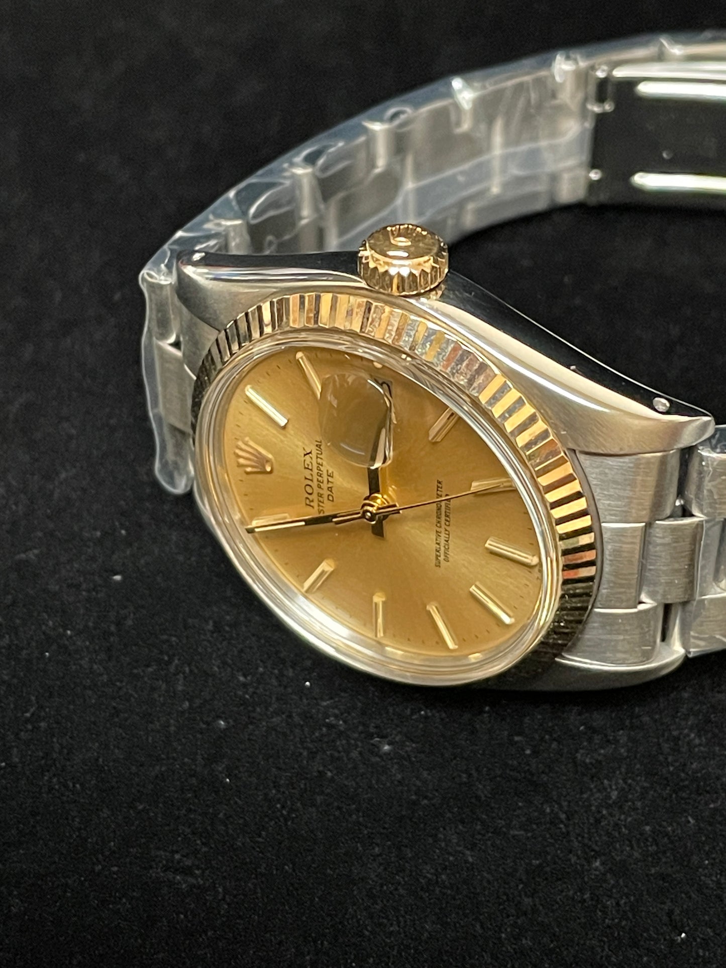 1980 Rolex Date 1505 Champagne Dial Two-Tone Bezel SS Oyster With Papers 34mm