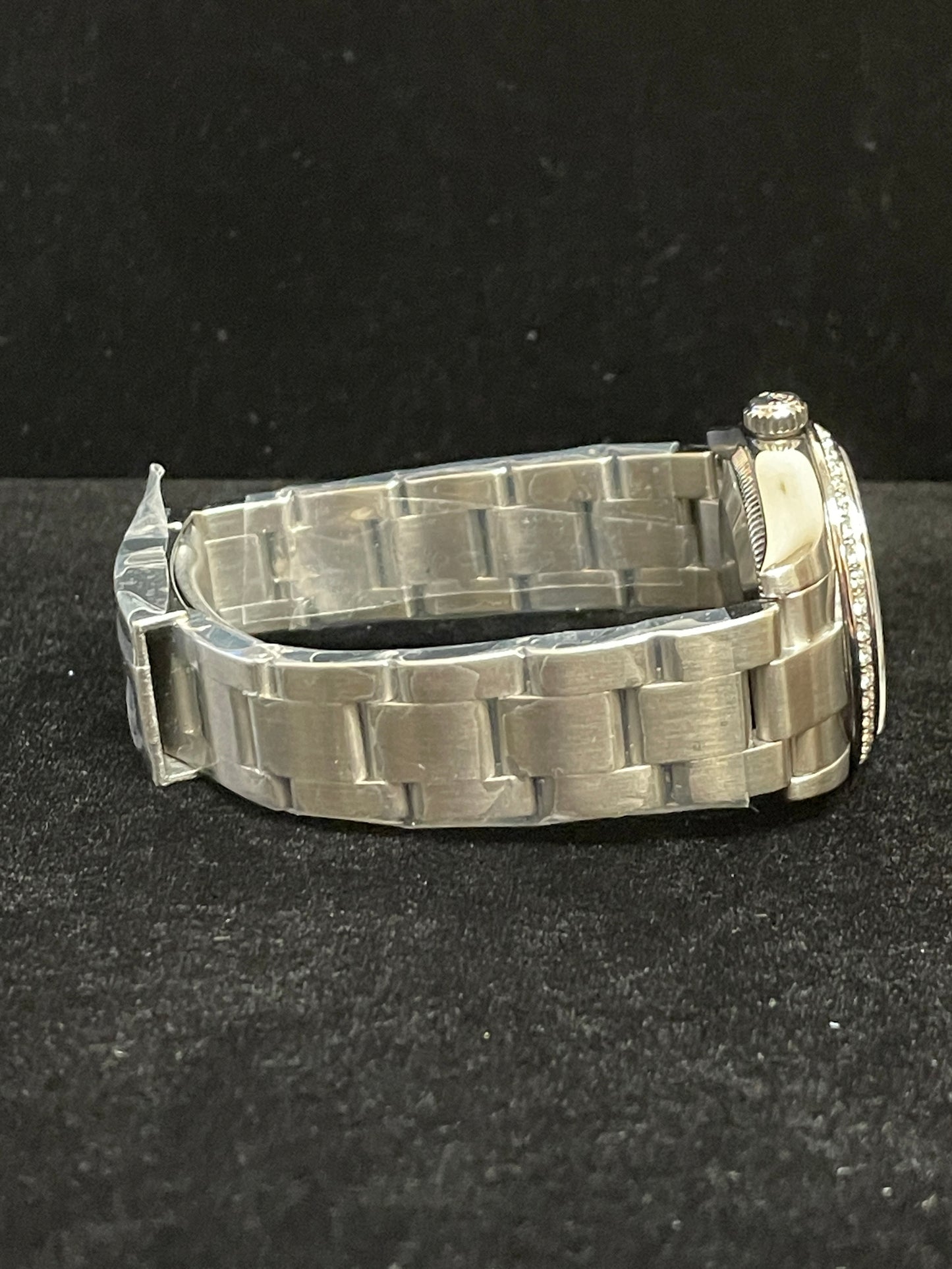 2007 Rolex Oyster Perpetual 177210 Silver Blue Dial Diamond Bezel SS Oyster 31mm