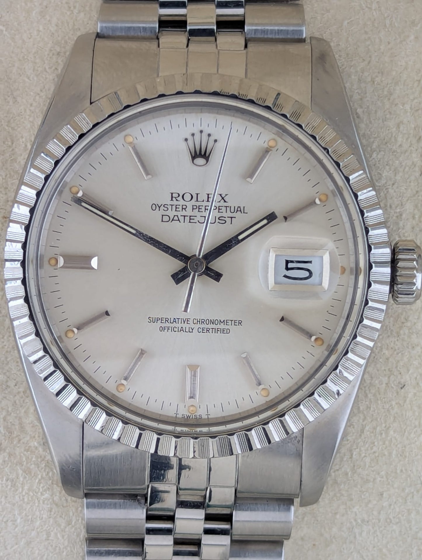 1982 Rolex Datejust 16030 Silver Stick Dial SS Jubilee No Papers 36mm