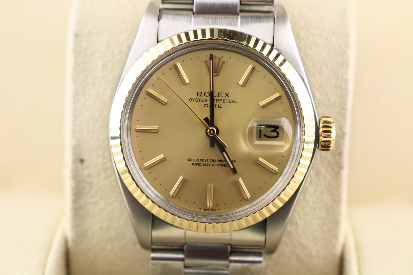 1980 Rolex Date 1505 Champagne Dial Two-Tone Bezel SS Oyster With Papers 34mm