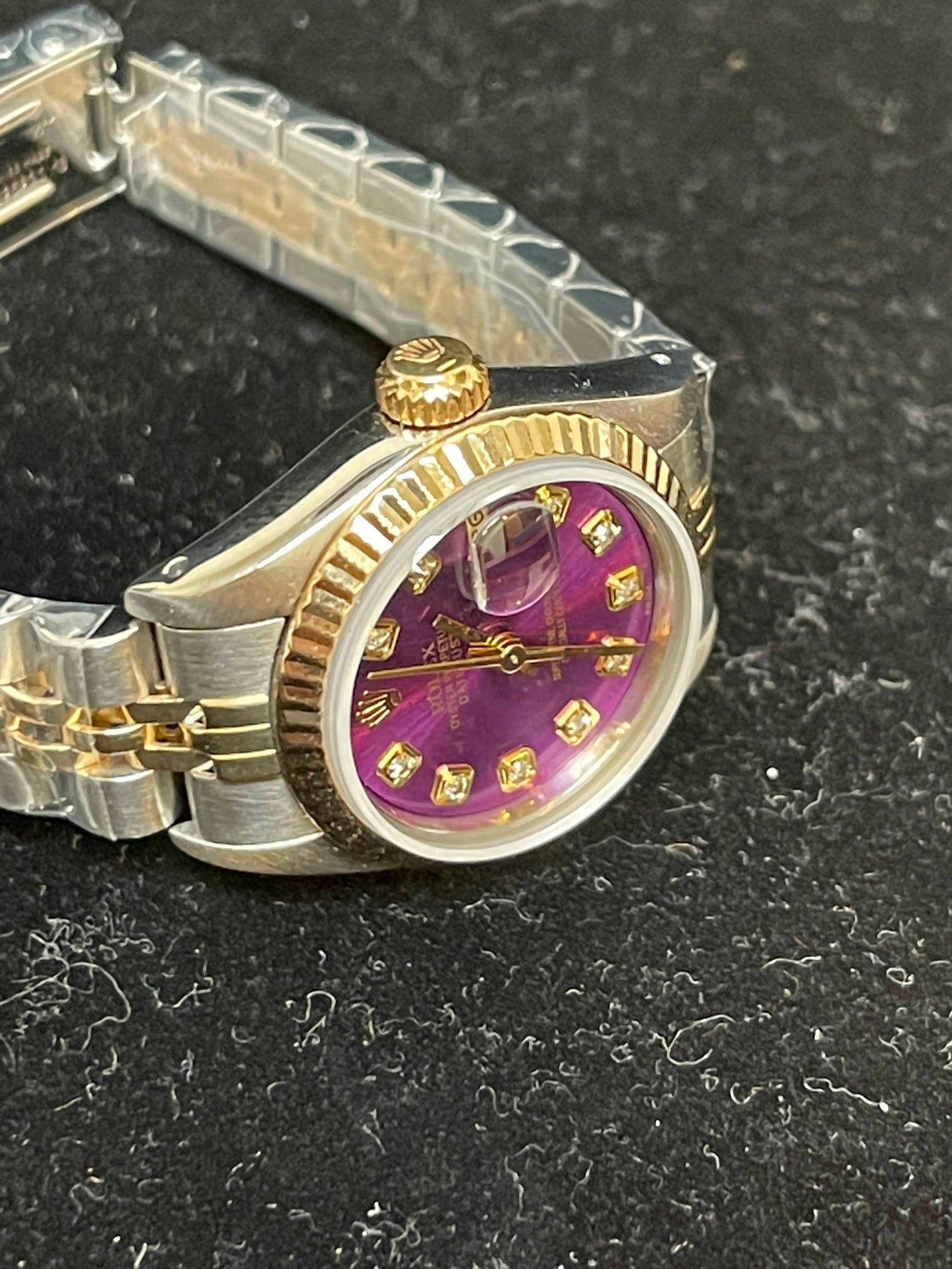 1987 Rolex Ladies Datejust 69173 Purple Diamond Dial TT Jubilee No Papers 26mm