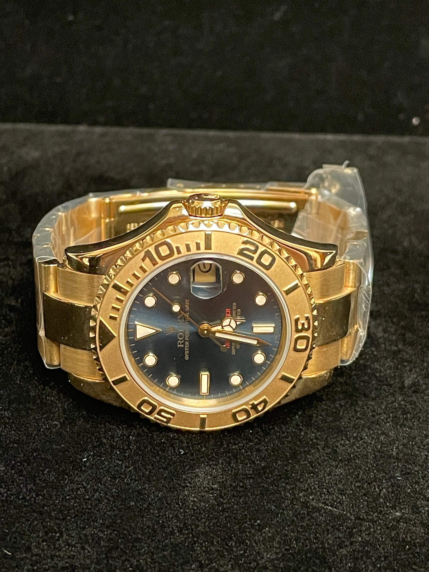 1997 Rolex Yacht-Master 68628 Midsize Blue Dial Solid 18kt Oyster W/ Papers 35mm
