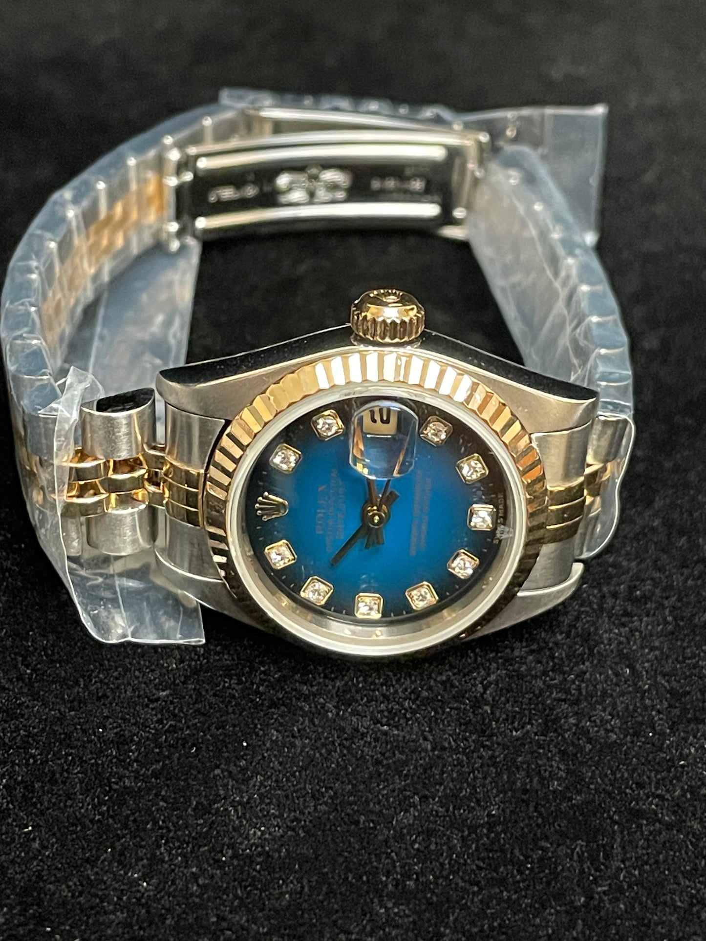 2000 Rolex Ladies Datejust 79173 Blue Vignette Diamond Dial TT 18kt Jubilee 26mm