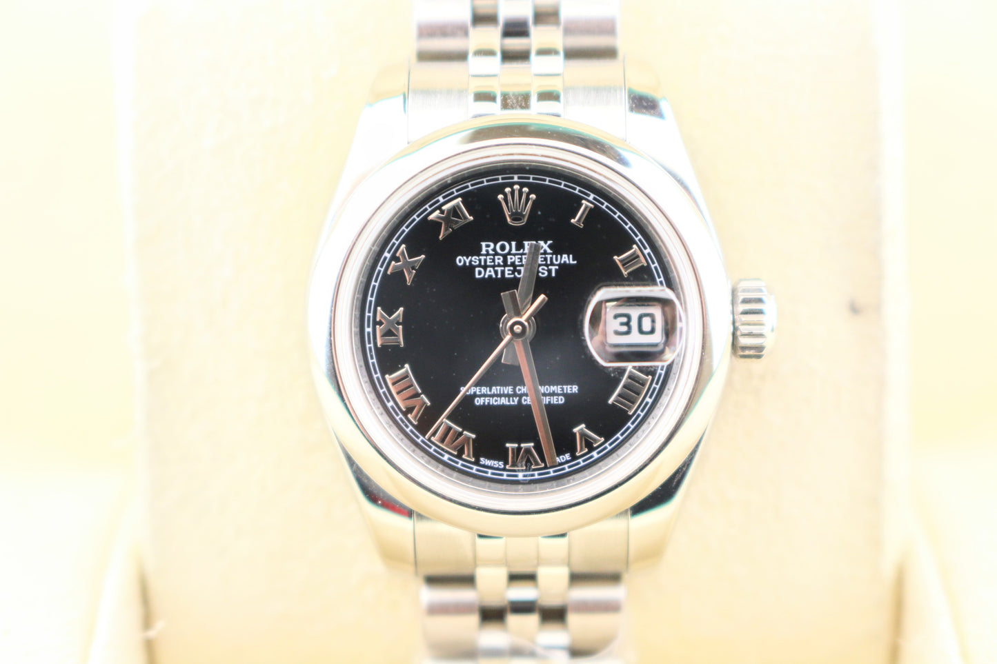 2008 Rolex Ladies Datejust 179160 Black Roman SS Jubilee No Papers 26mm