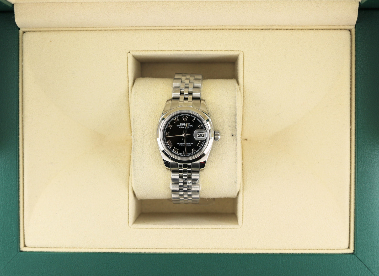 2008 Rolex Ladies Datejust 179160 Black Roman SS Jubilee No Papers 26mm