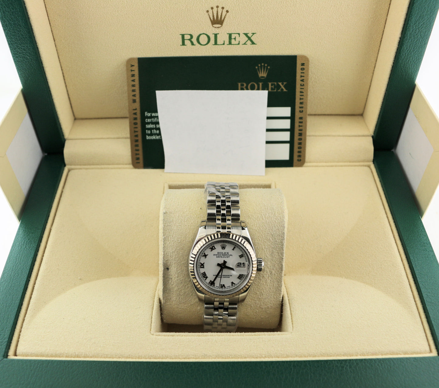 2009 Rolex Ladies Datejust 179174 White Roman SS Jubilee With Papers 26mm