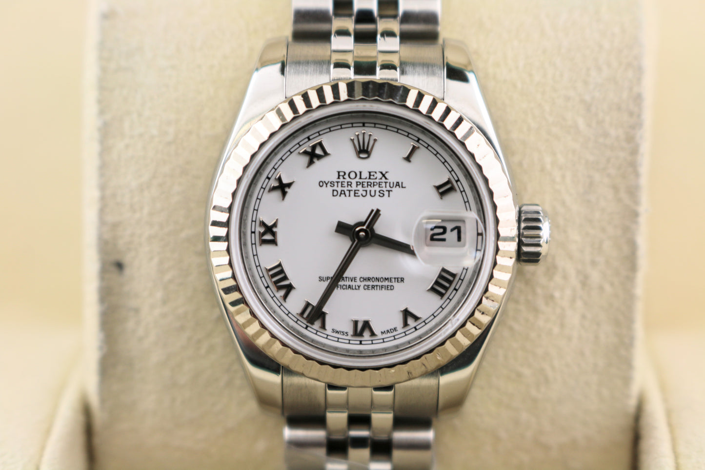 2009 Rolex Ladies Datejust 179174 White Roman SS Jubilee With Papers 26mm