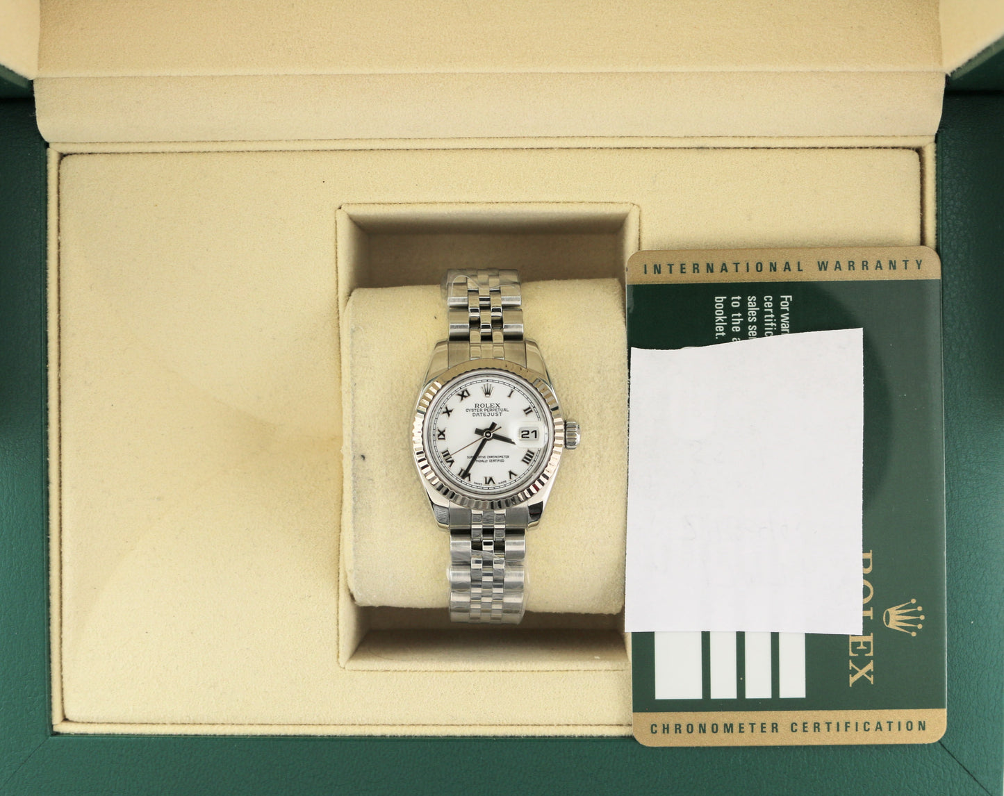 2009 Rolex Ladies Datejust 179174 White Roman SS Jubilee With Papers 26mm
