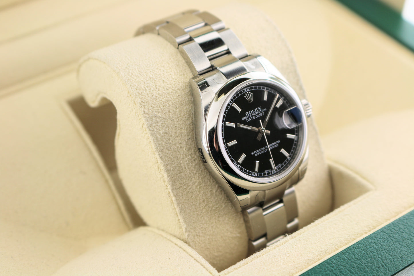 Unworn Rolex Midsize Datejust 178240 Full Stickers Black Dial SS Oyster 31mm