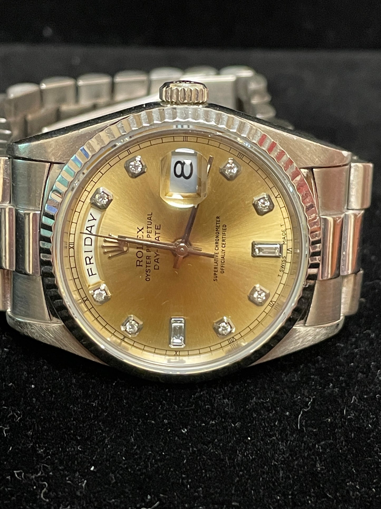 1996 Rolex Daydate 18239 Champ/Silver Diamond Dial 18kt WG President 36mm