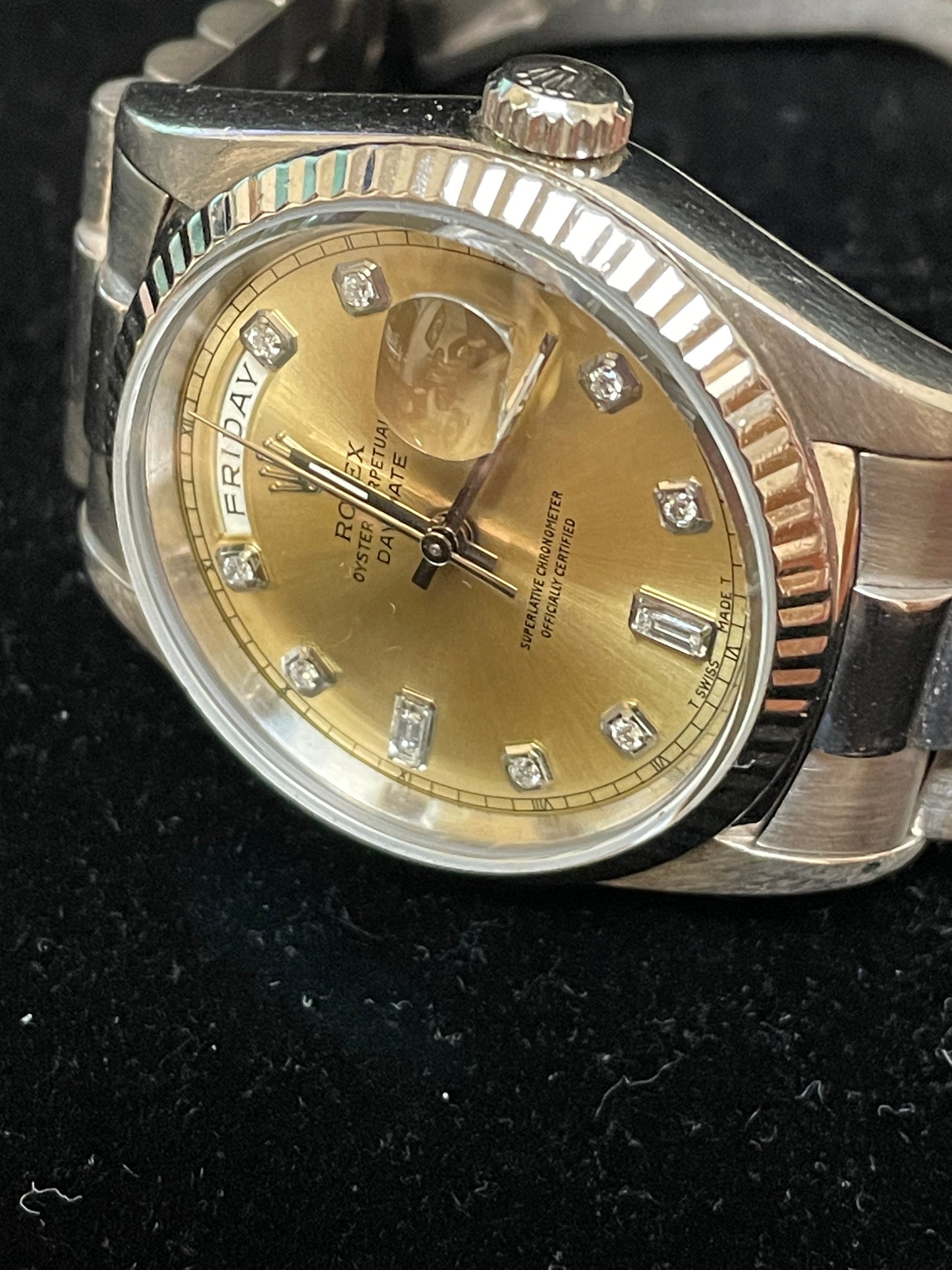 1996 Rolex Daydate 18239 Champ/Silver Diamond Dial 18kt WG President 36mm