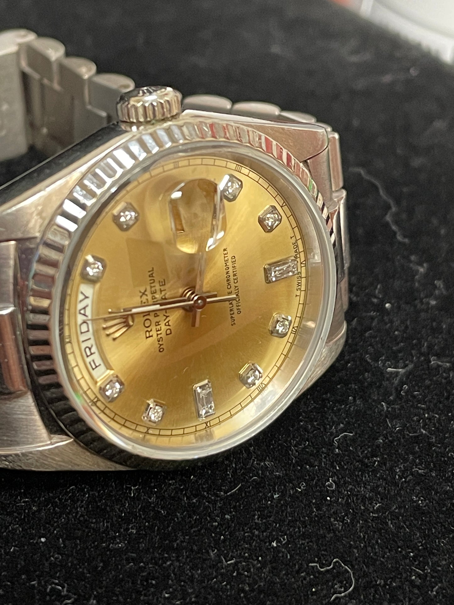 1996 Rolex Daydate 18239 Champ/Silver Diamond Dial 18kt WG President 36mm