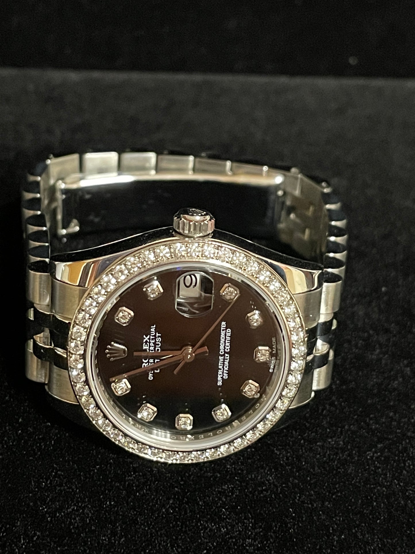 2017 Rolex Datejust 178384 Black Diamond Dial and Bezel SS Jubilee No Paper 31mm