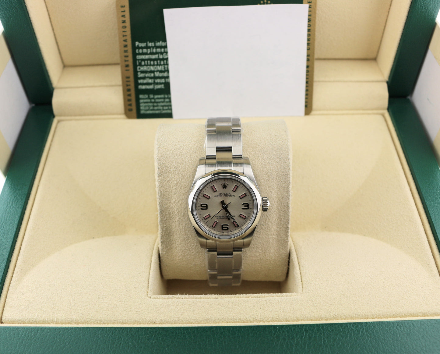 2009 Rolex Ladies Oyster Perpetual 176200 Silver Pink Dial Oyster W Papers 26mm