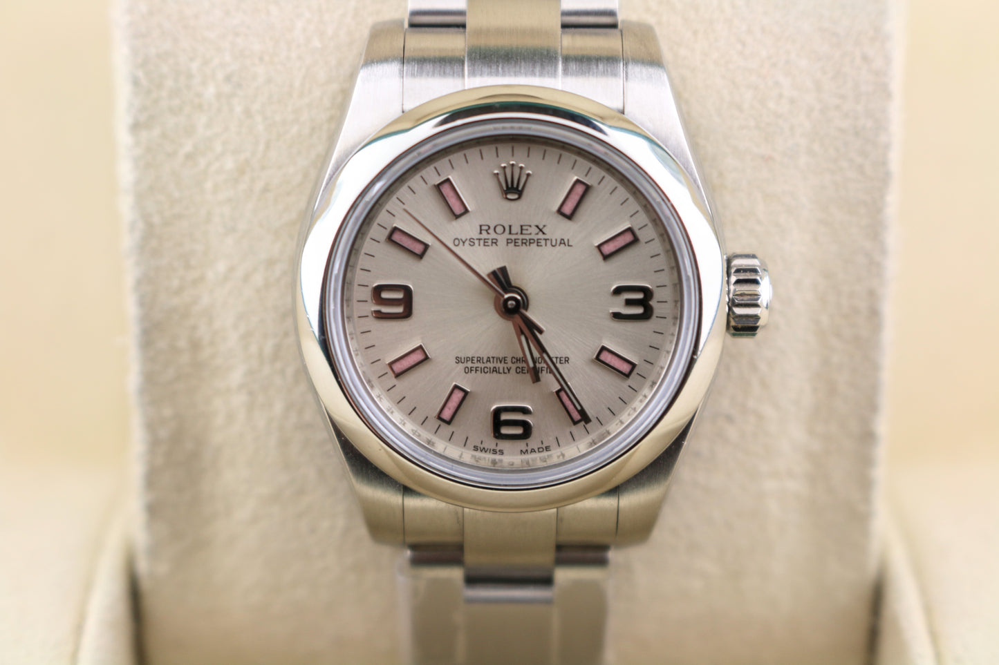 2009 Rolex Ladies Oyster Perpetual 176200 Silver Pink Dial Oyster W Papers 26mm
