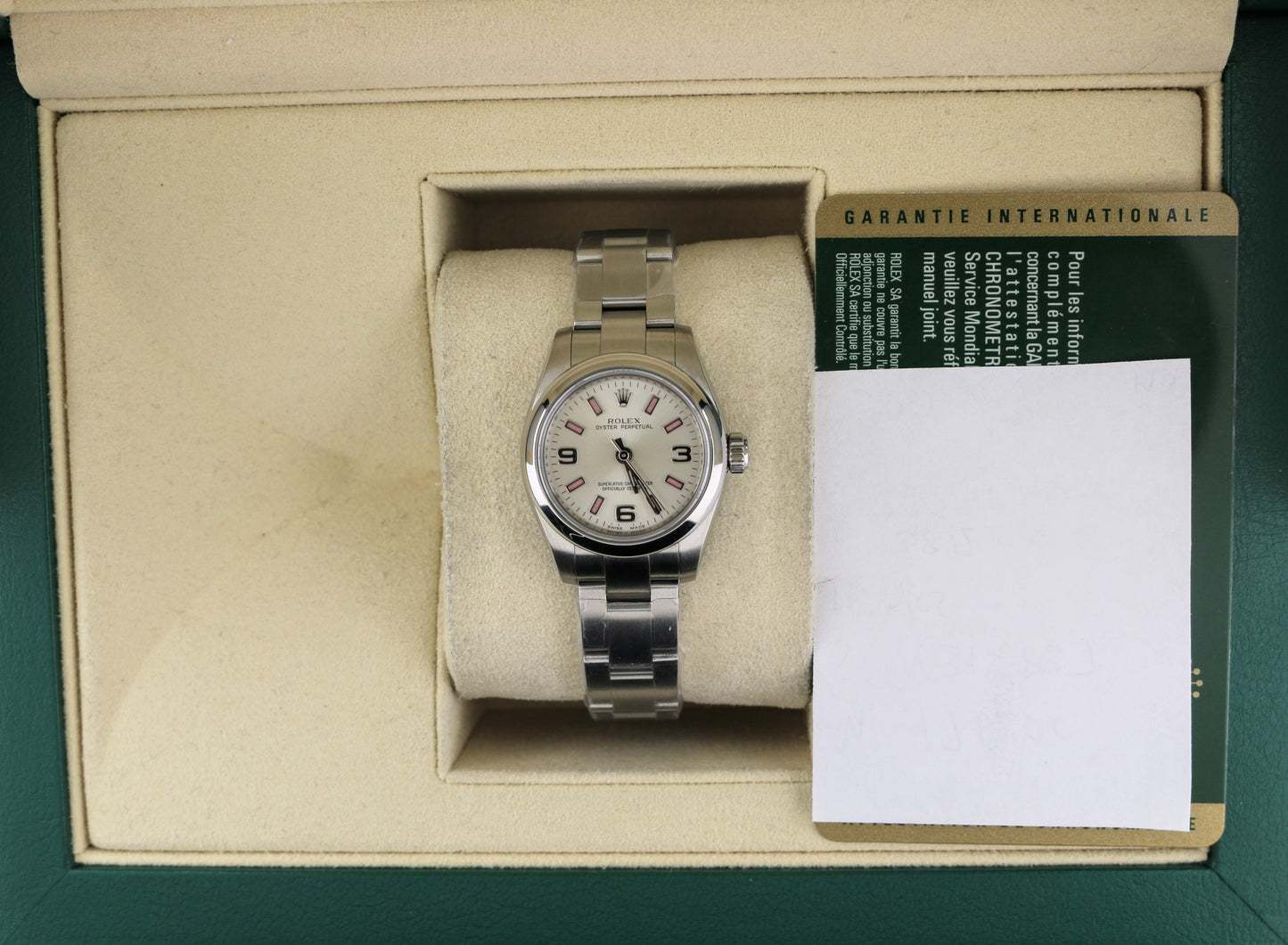 2009 Rolex Ladies Oyster Perpetual 176200 Silver Pink Dial Oyster W Papers 26mm