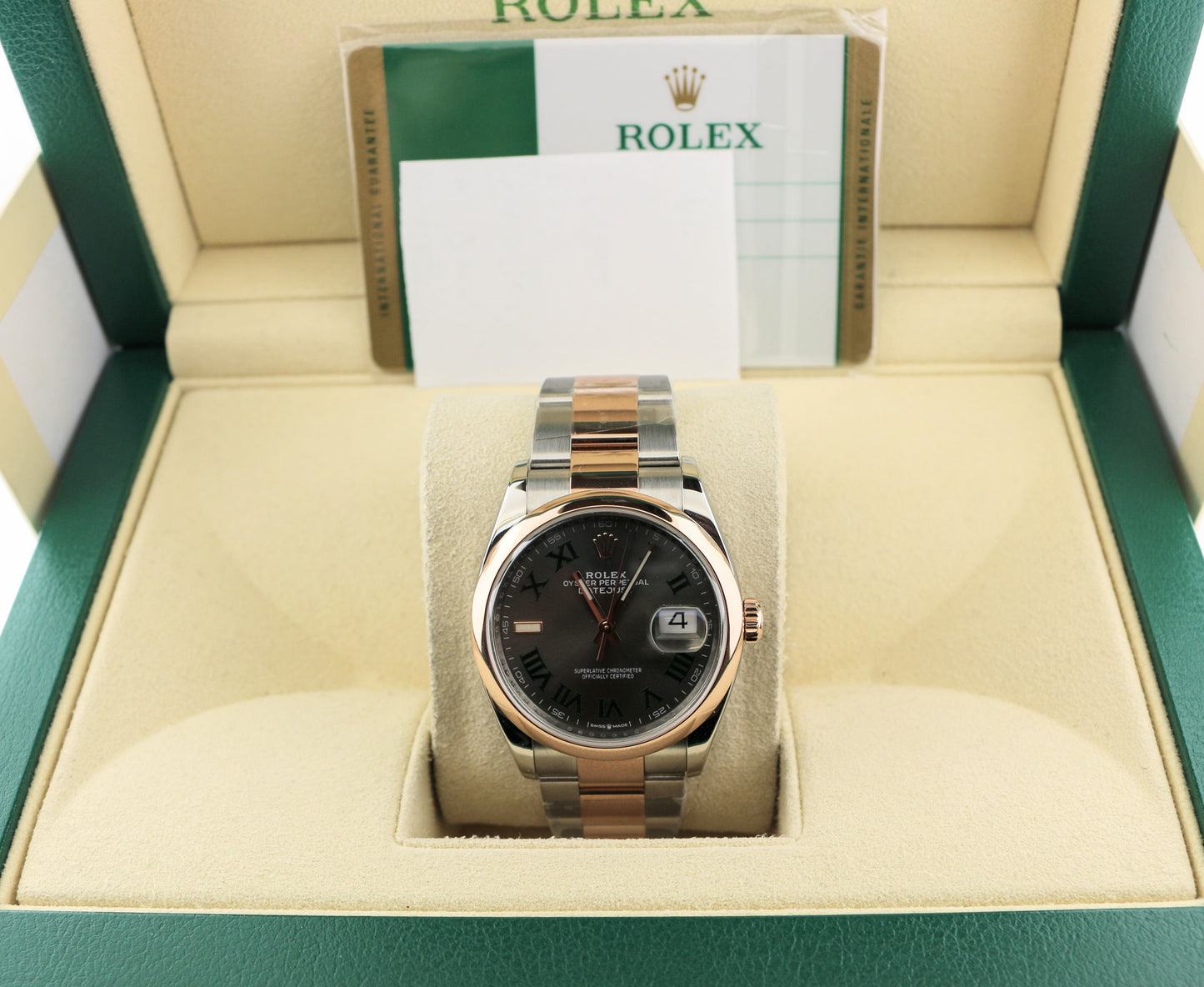 OH 2020 Rolex Datejust 126201 Wimbledon Roman Dial TT Oyster Rose With Papers 36mm