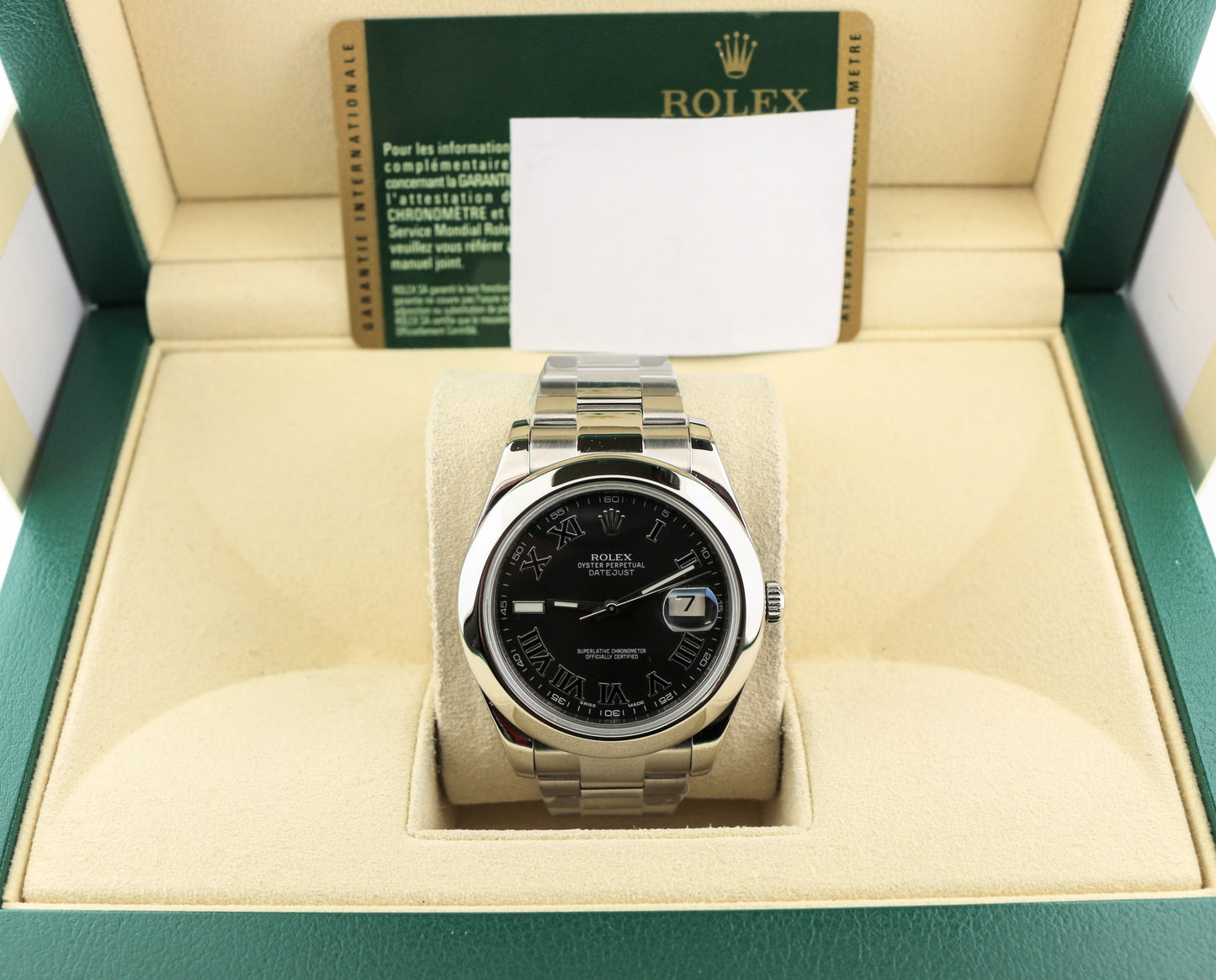 2012 Rolex Datejust 116300 Black Gray Roman Dial SS Oyster With Papers 41mm