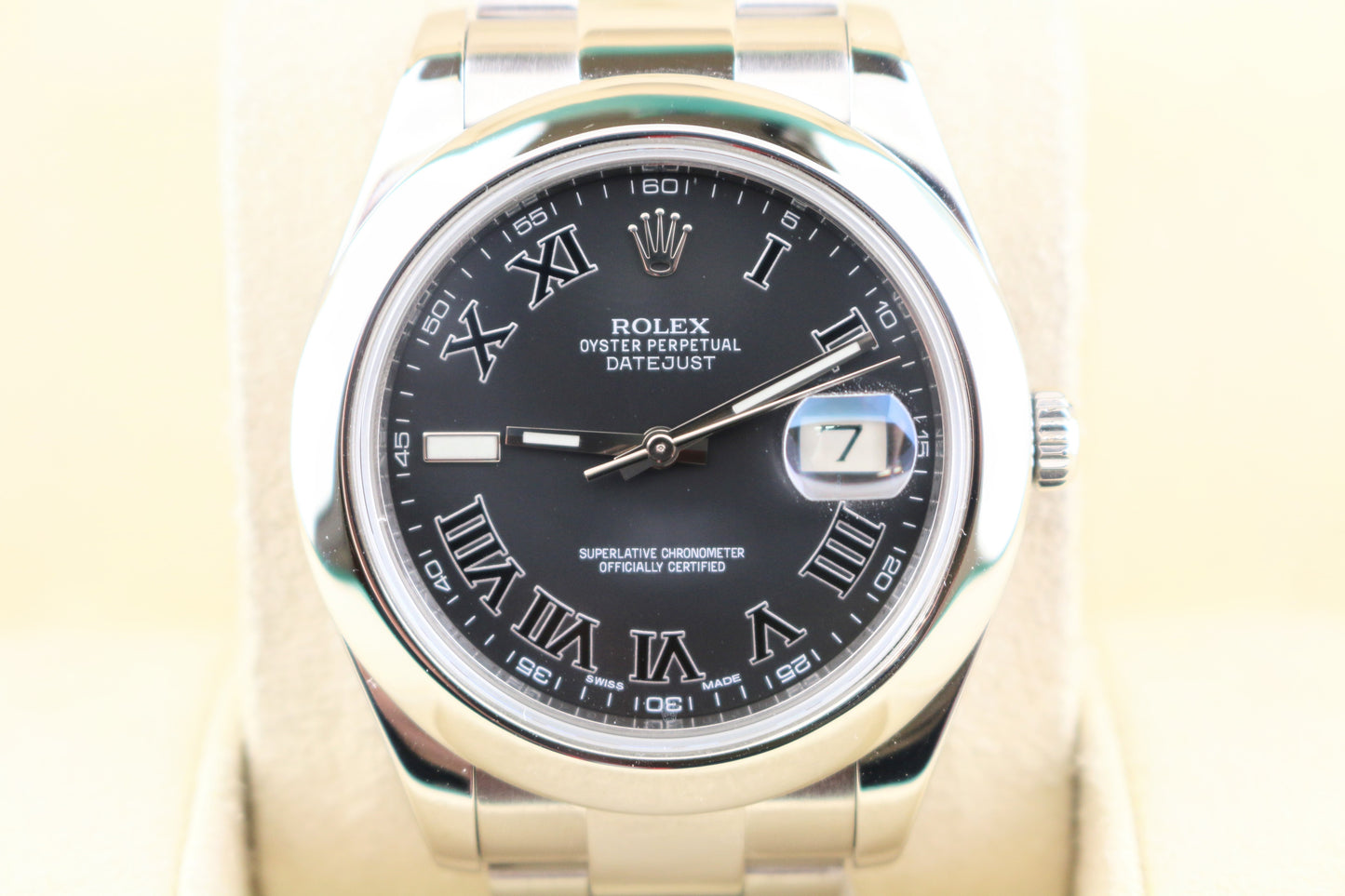 2012 Rolex Datejust 116300 Black Gray Roman Dial SS Oyster With Papers 41mm