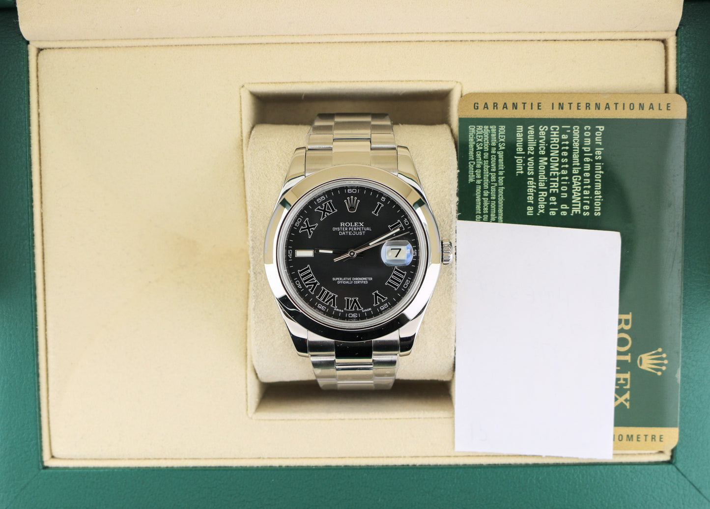 2012 Rolex Datejust 116300 Black Gray Roman Dial SS Oyster With Papers 41mm