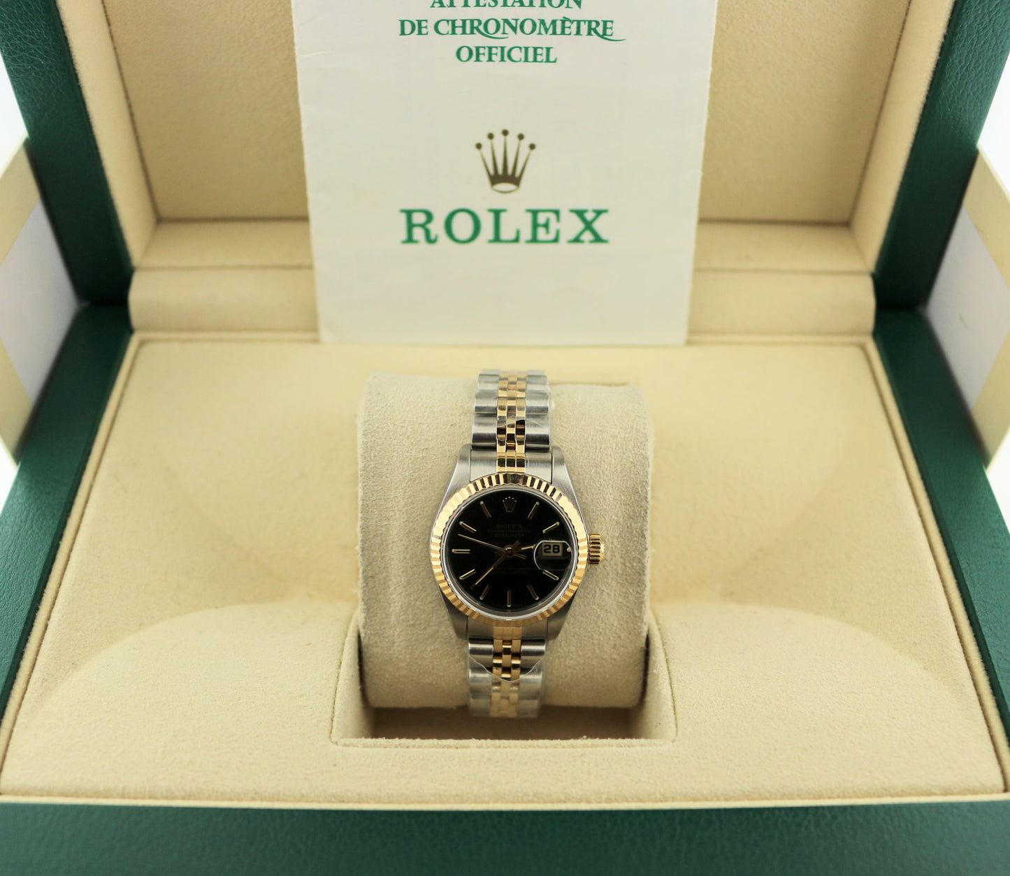 1998 Rolex Ladies Datejust 69173 Black Dial TT 18kt Jubilee With Papers 26mm
