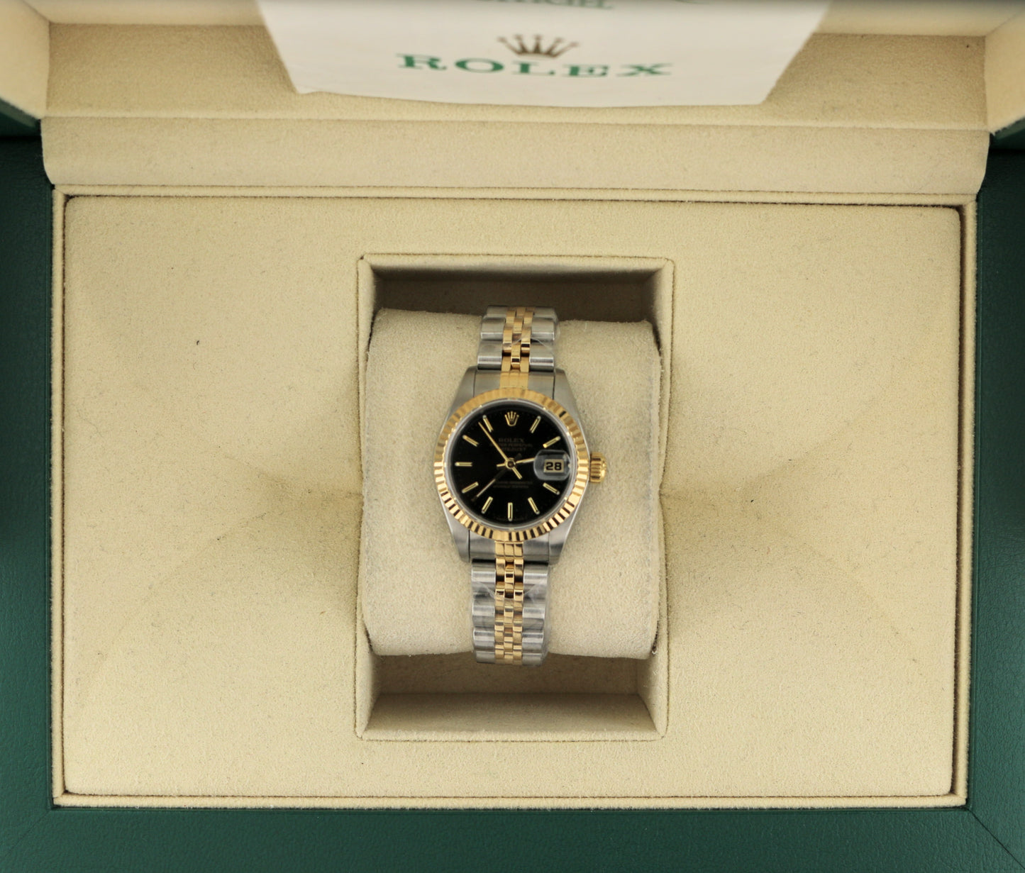 1998 Rolex Ladies Datejust 69173 Black Dial TT 18kt Jubilee With Papers 26mm
