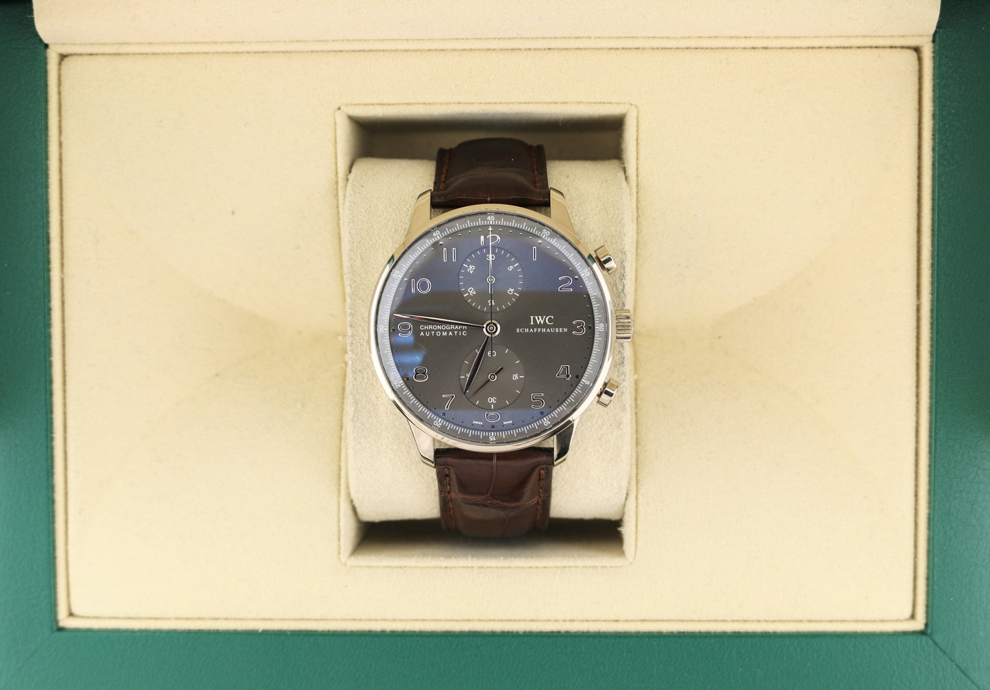 IWC Portuguese Chrono IW371431 Grey Dial Leather Strap WG 18kt No Papers 41mm