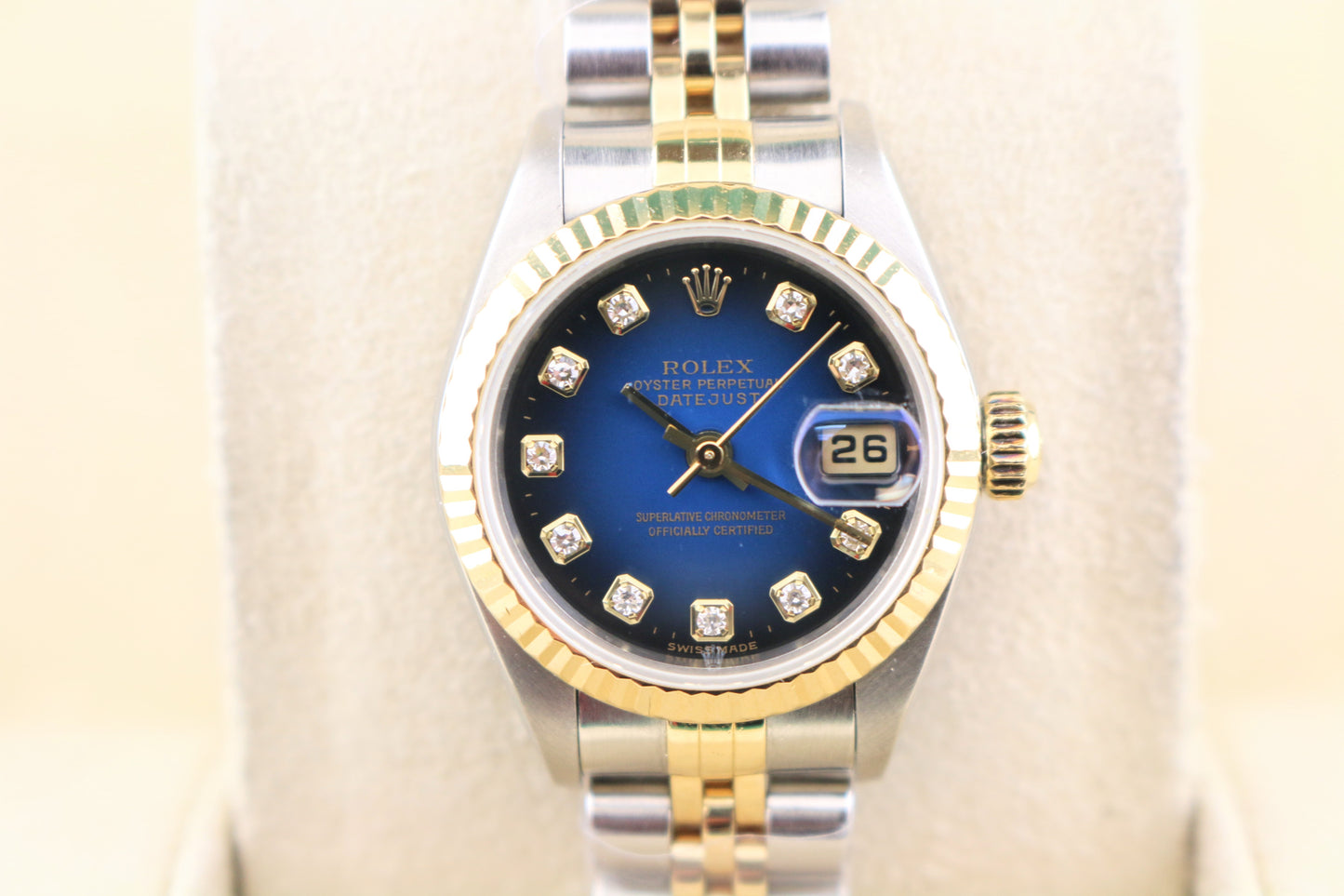 2000 Rolex Ladies Datejust 79173 Blue Vignette Diamond Dial TT 18kt Jubilee 26mm