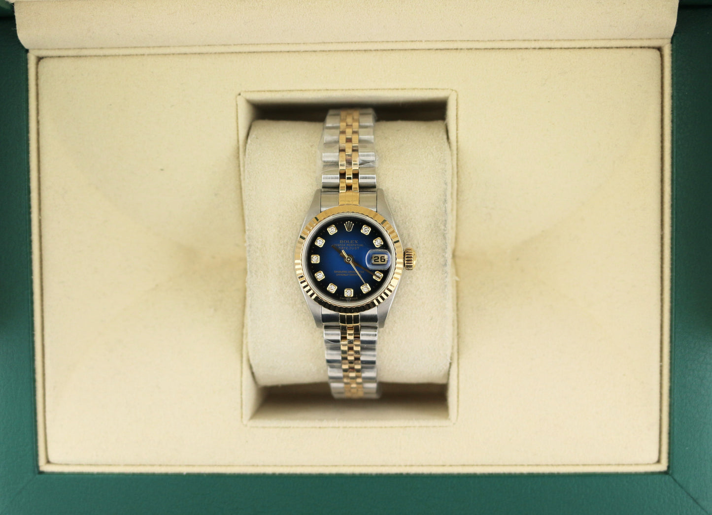2000 Rolex Ladies Datejust 79173 Blue Vignette Diamond Dial TT 18kt Jubilee 26mm