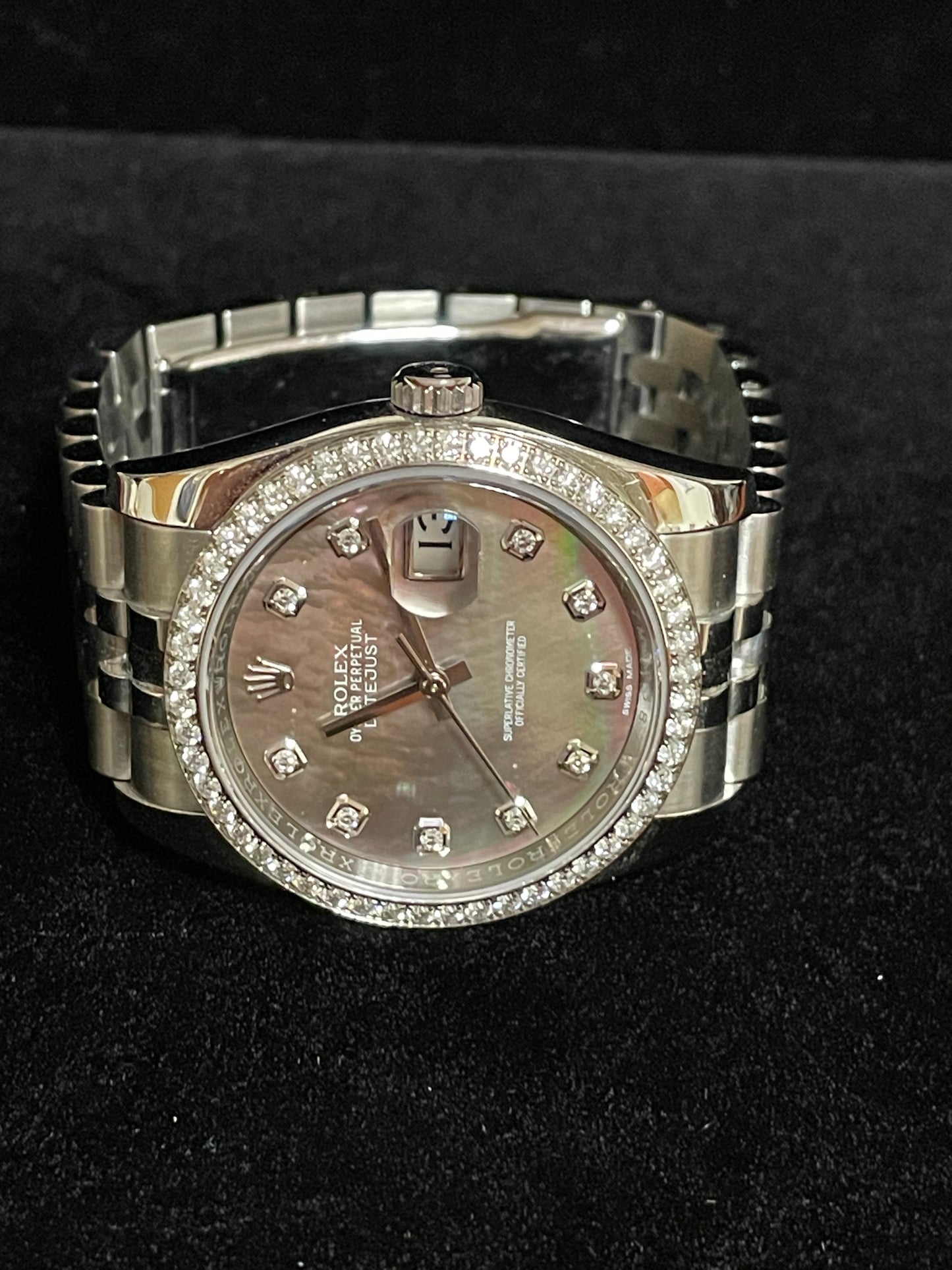 2017 Rolex Datejust 116244 Black MOP Diamond + Bezel SS Jubilee With Papers 36mm