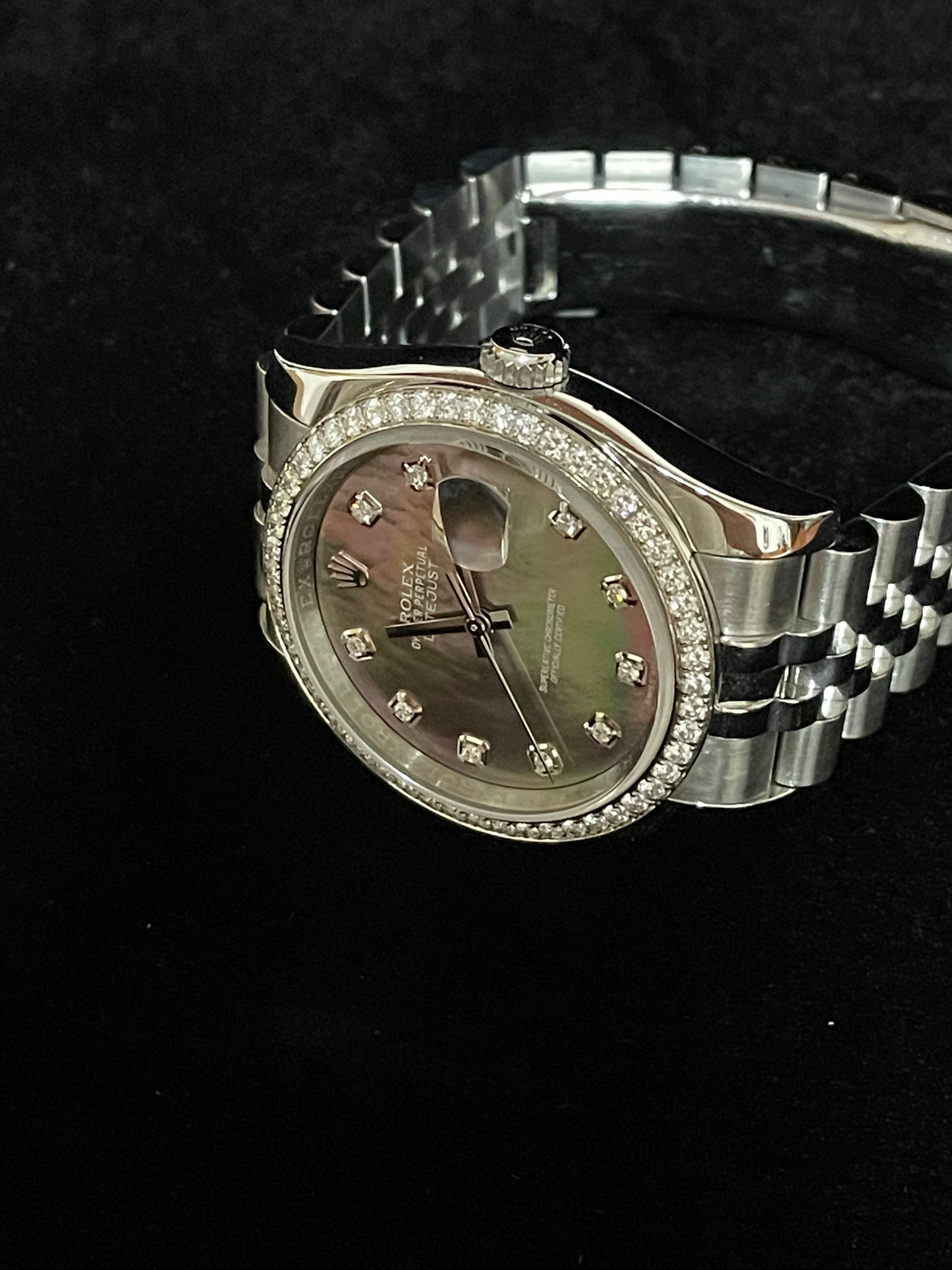 2017 Rolex Datejust 116244 Black MOP Diamond + Bezel SS Jubilee With Papers 36mm