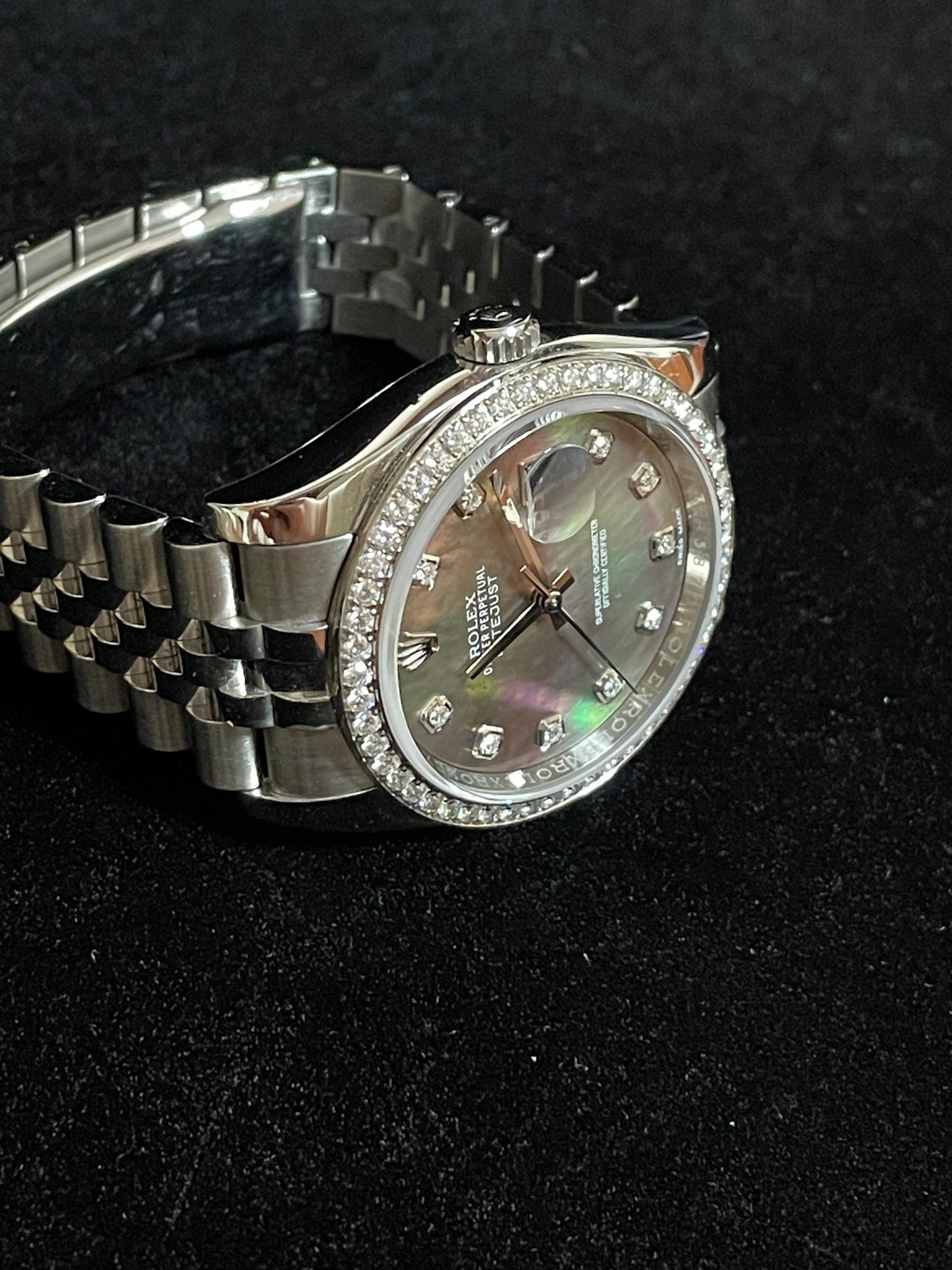 2017 Rolex Datejust 116244 Black MOP Diamond + Bezel SS Jubilee With Papers 36mm