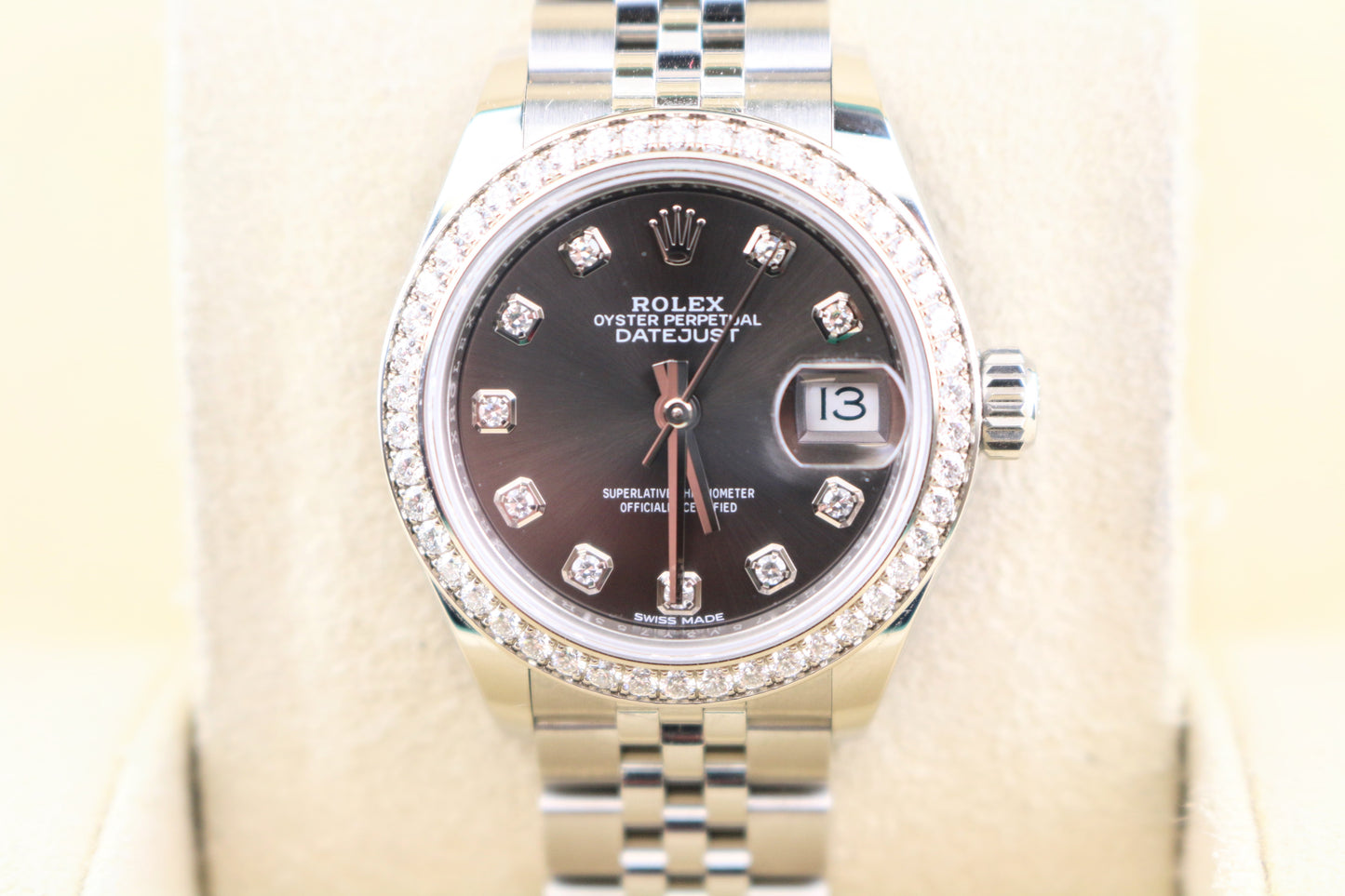 2017 Rolex Datejust 279384RBR Rhodium Diamond Dial + Bezel SS Jubilee Paper 28mm