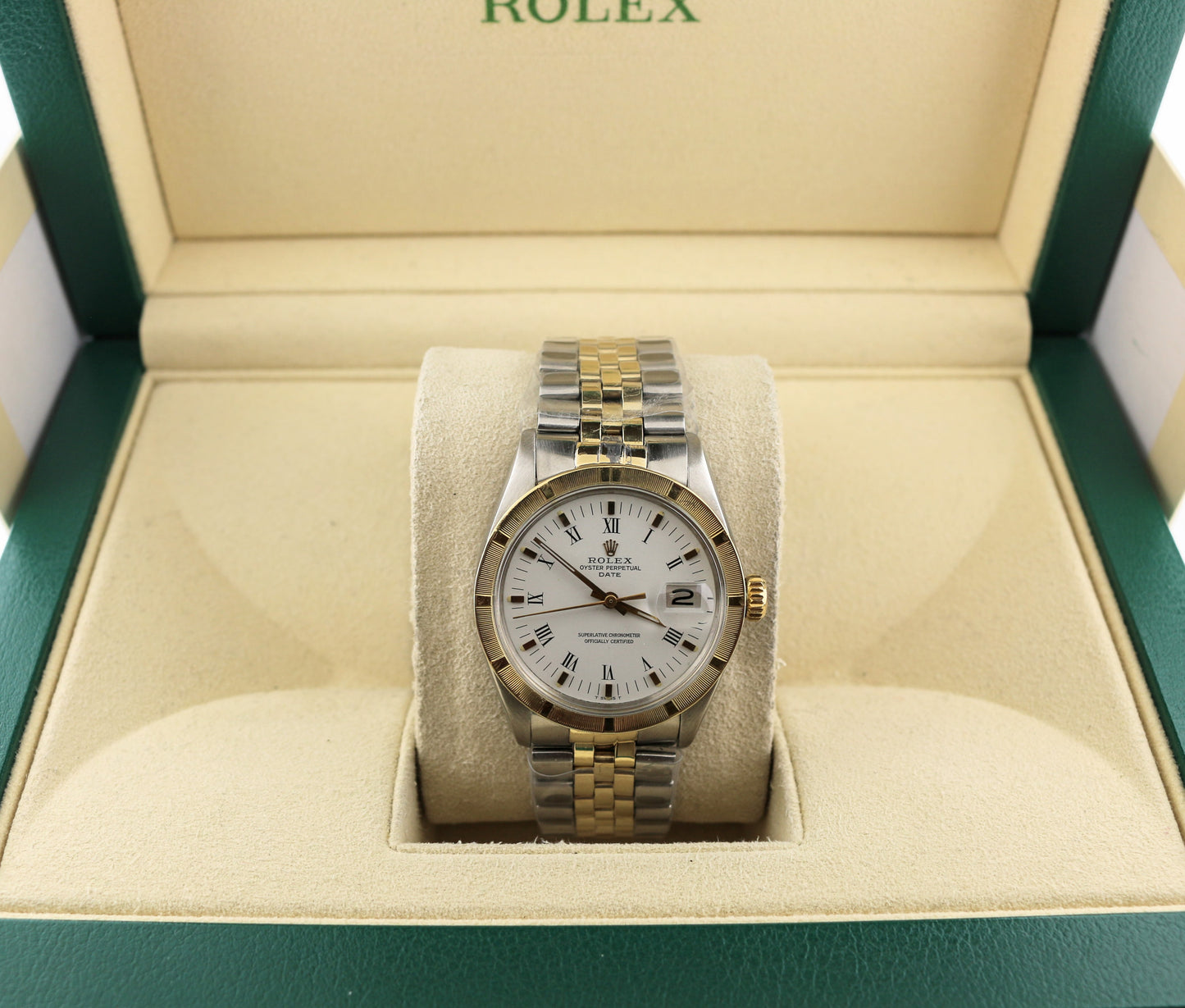 1973 Rolex Date 1501 White Roman TT 14kt Folded Jubilee No Papers 34mm