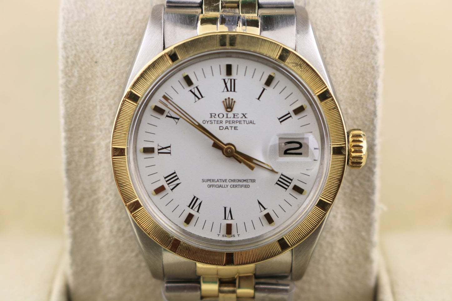 1973 Rolex Date 1501 White Roman TT 14kt Folded Jubilee No Papers 34mm
