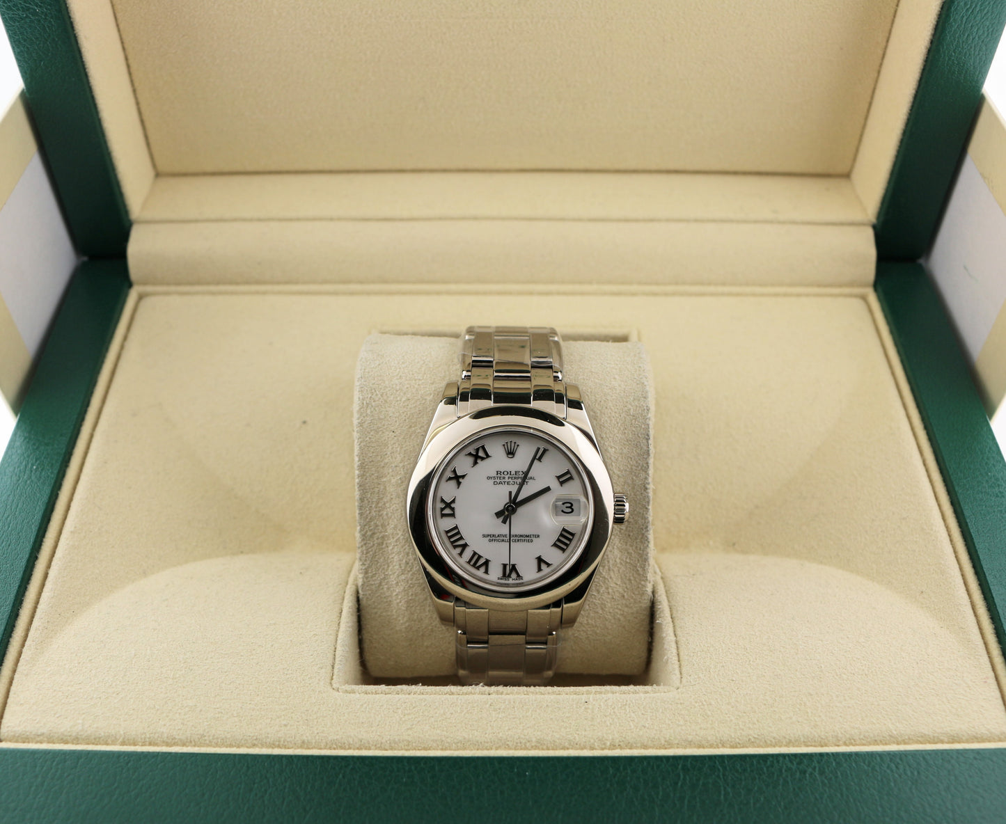 2000 Rolex Masterpiece Datejust 81209 White Roman Dial WG 18kt Pearlmaster 34mm