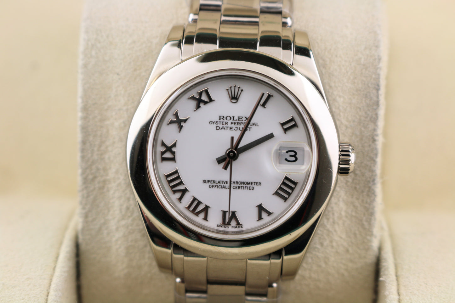 2000 Rolex Masterpiece Datejust 81209 White Roman Dial WG 18kt Pearlmaster 34mm