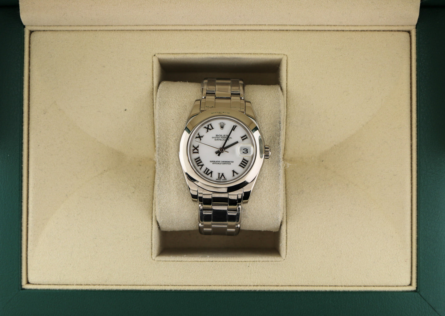 2000 Rolex Masterpiece Datejust 81209 White Roman Dial WG 18kt Pearlmaster 34mm