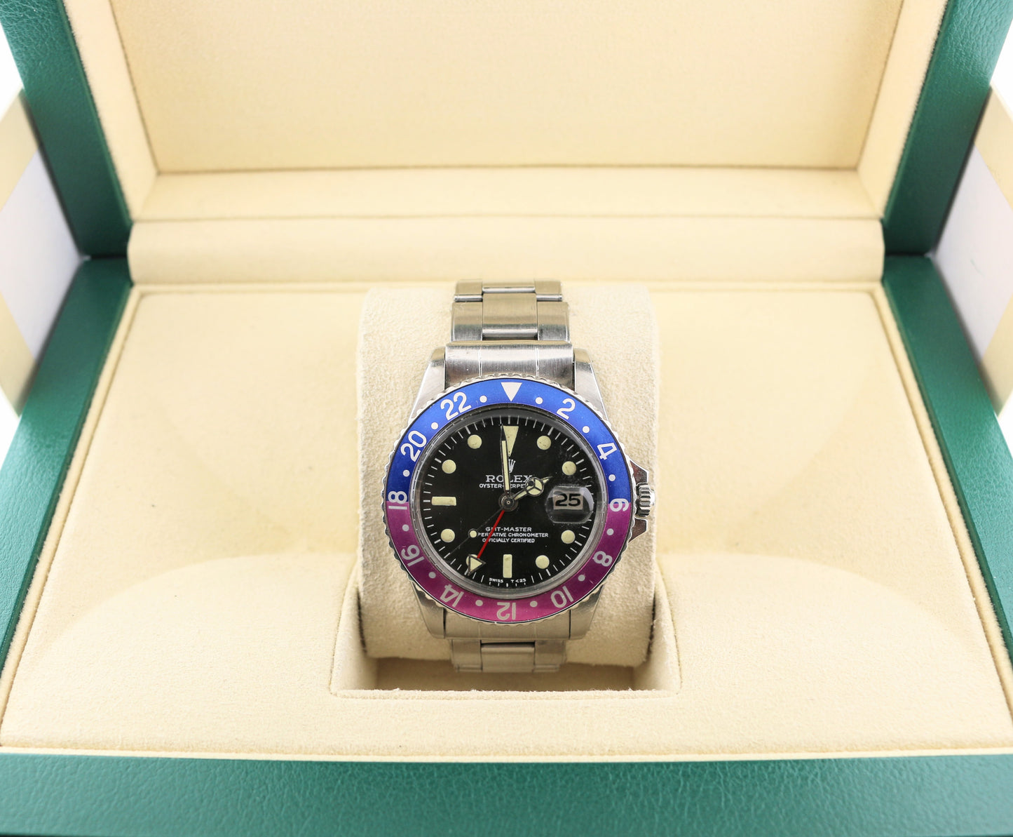 1967 Rolex GMT-Master Fuchsia 1675 Black Dial SS Rivet No Papers 40mm