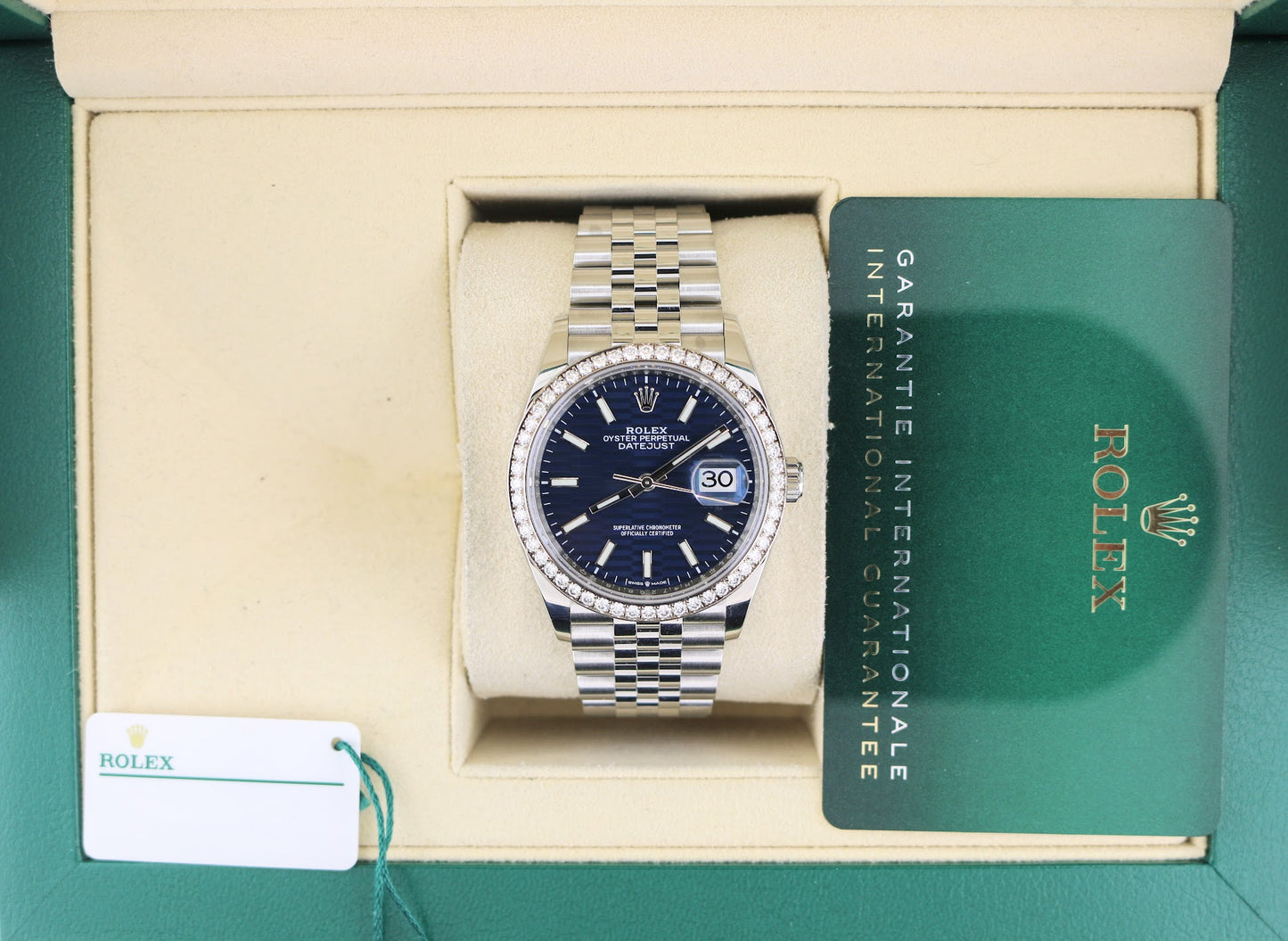 2022 Rolex Datejust 126284rbr Blue Motif Dial Diamond Bezel Jubilee W Paper 36mm