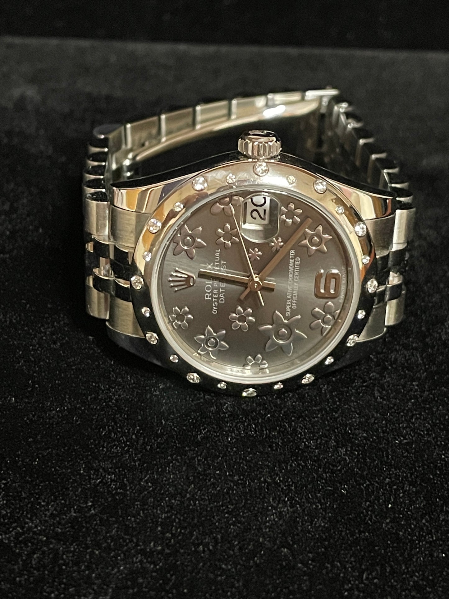 2013 Rolex Datejust 178344 Grey Floral Dial Diamond Bezel SS Jubilee Papers 31mm